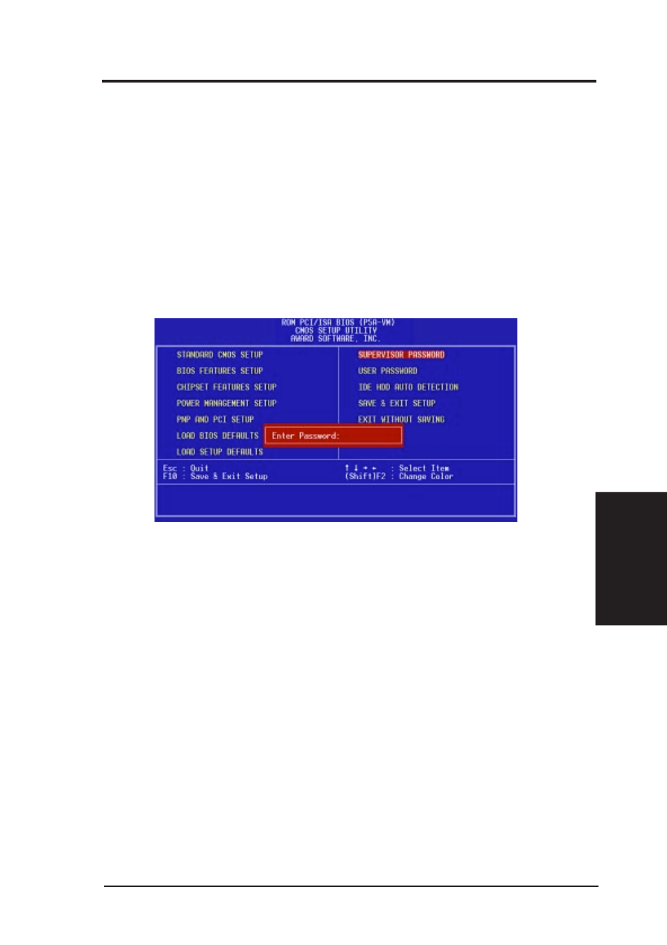 Iv. bios software, Supervisor password and user password | Asus P5A-VM User Manual | Page 55 / 96