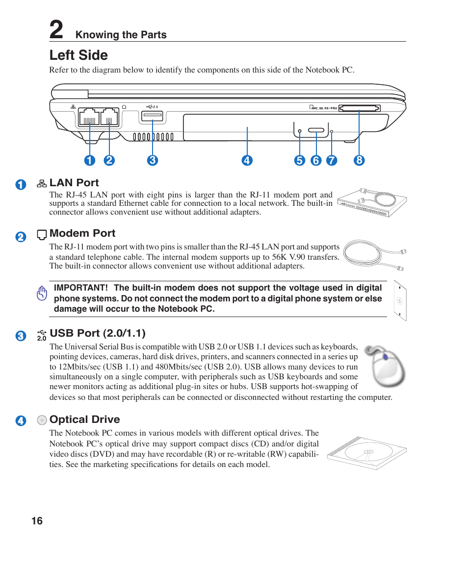 Left side | Asus W7J User Manual | Page 16 / 71