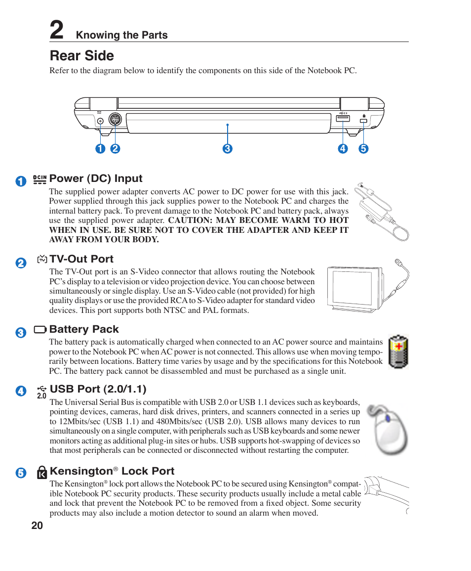 Rear side | Asus W7J User Manual | Page 20 / 71