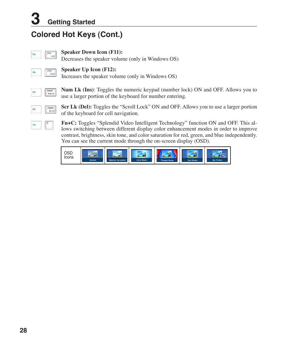 Colored hot keys (cont.) | Asus W7J User Manual | Page 28 / 71