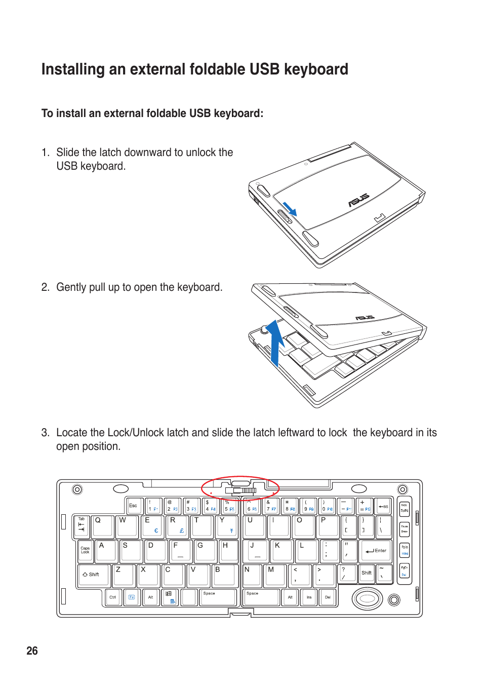 Installing an external foldable usb keyboard | Asus R50A User Manual | Page 26 / 76