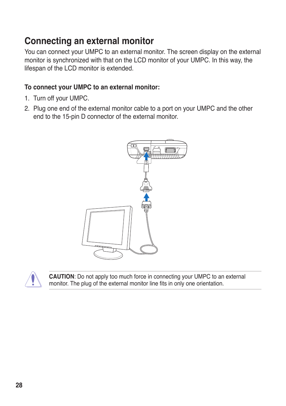 Connecting an external monitor | Asus R50A User Manual | Page 28 / 76