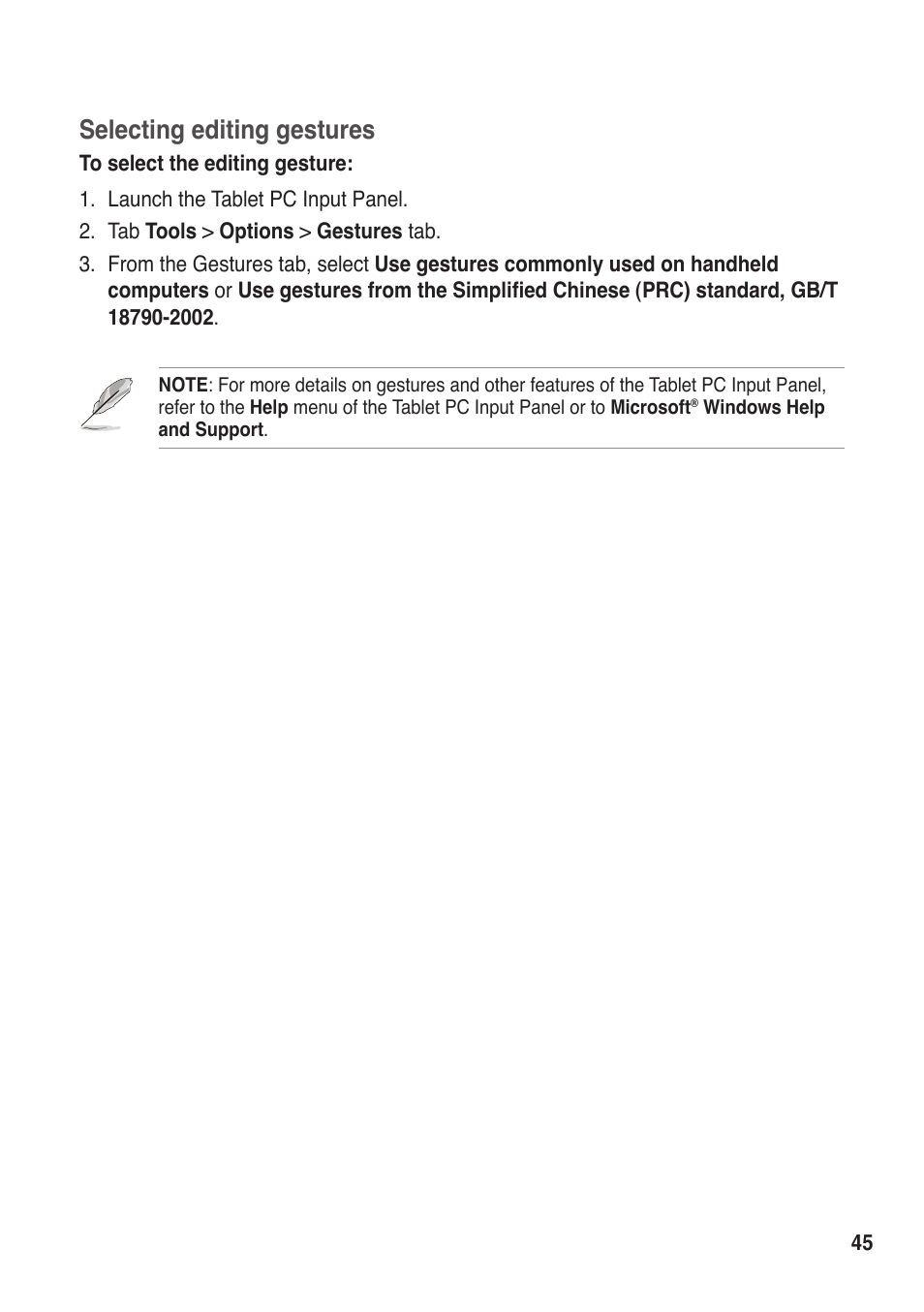 Selecting editing gestures | Asus R50A User Manual | Page 45 / 76