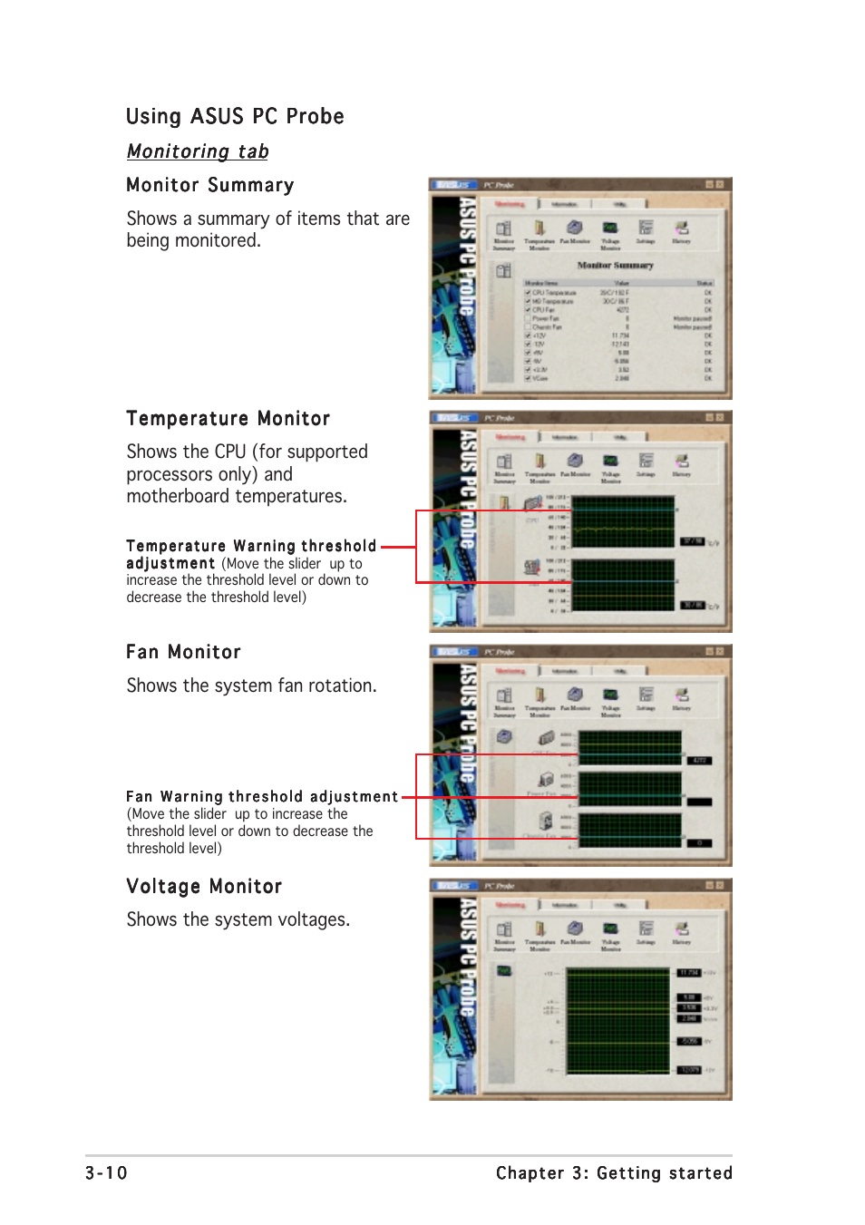 Using asus pc probe | Asus Pundit P2-PE2 User Manual | Page 38 / 76