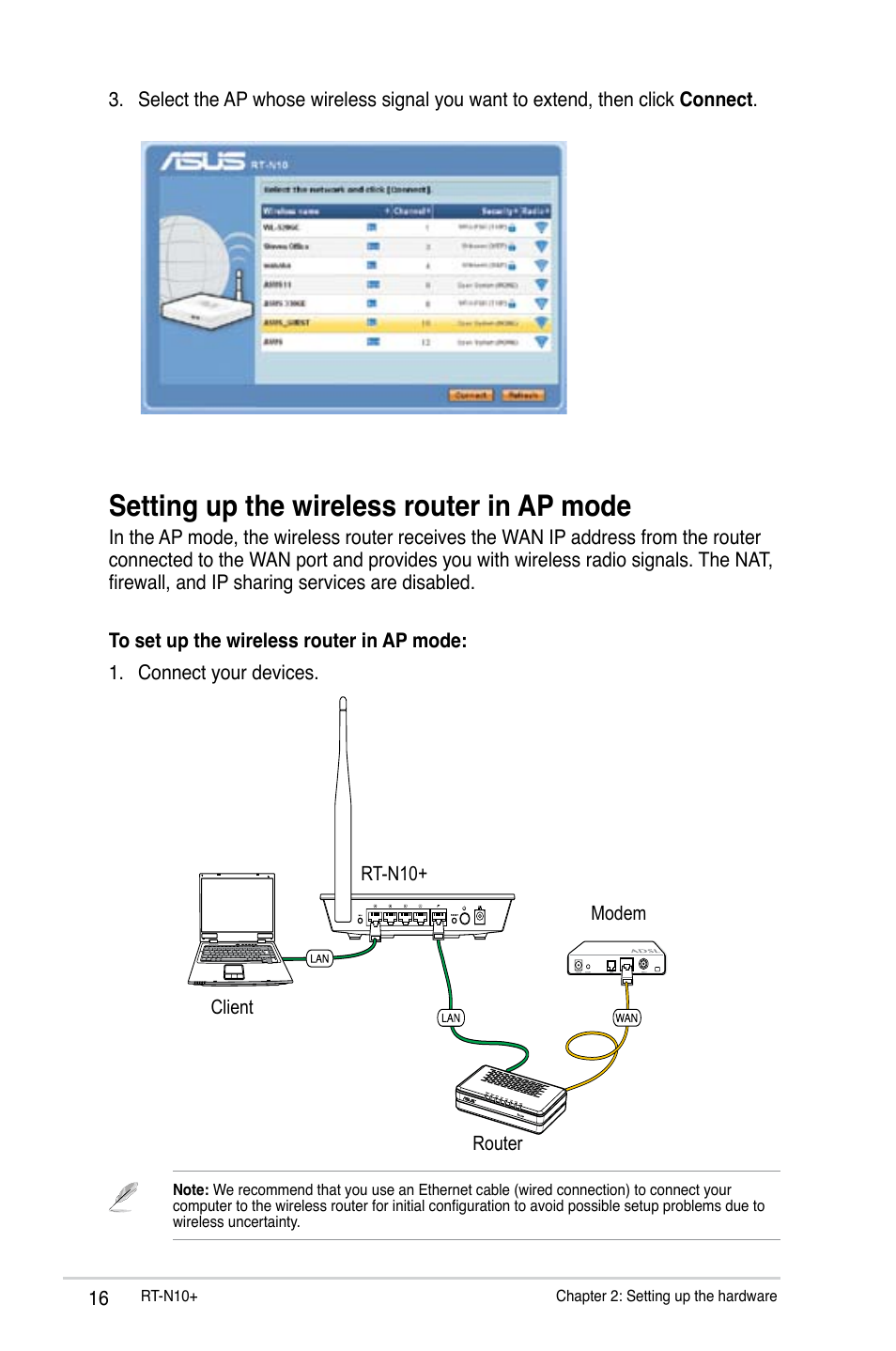 Setting up the wireless router in ap mode | Asus RT-N10 Plus (VER.D1) User Manual | Page 16 / 53