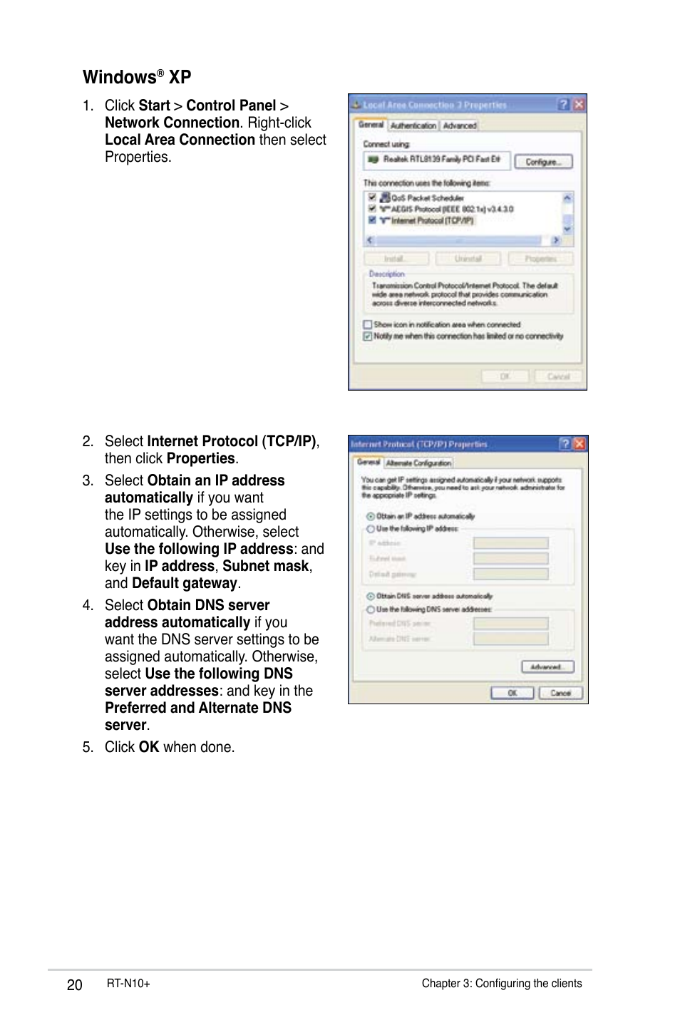 Windows | Asus RT-N10 Plus (VER.D1) User Manual | Page 20 / 53