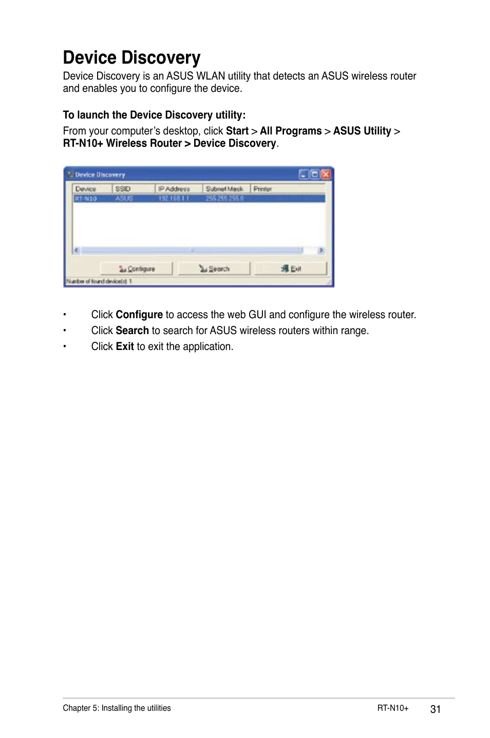 Device discovery | Asus RT-N10 Plus (VER.D1) User Manual | Page 31 / 53