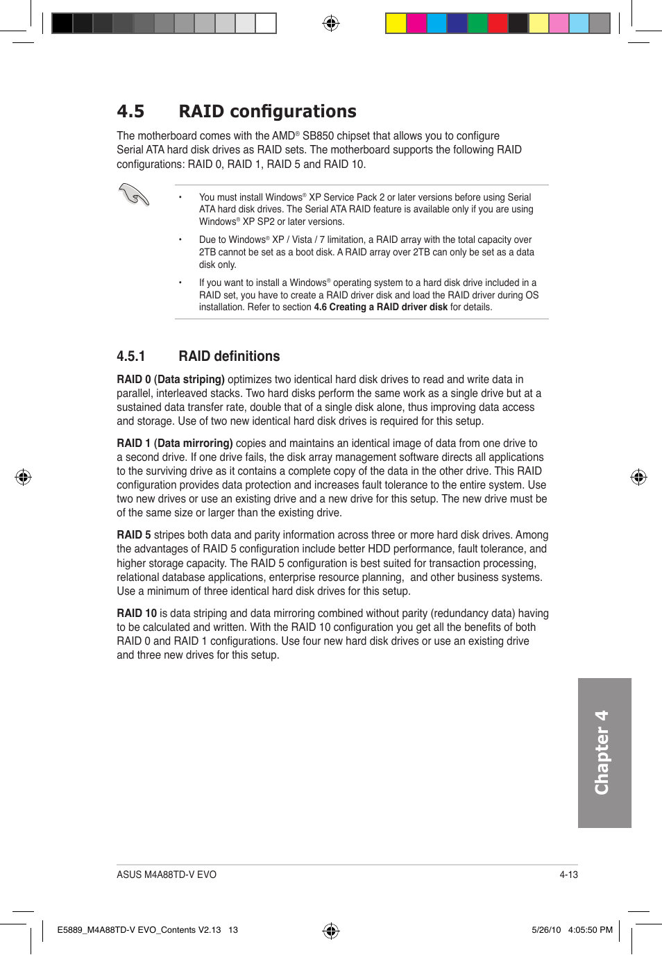 Chapter 4 4.5 raid configurations, 1 raid definitions | Asus M4A88TD-V EVO/USB3 User Manual | Page 113 / 128