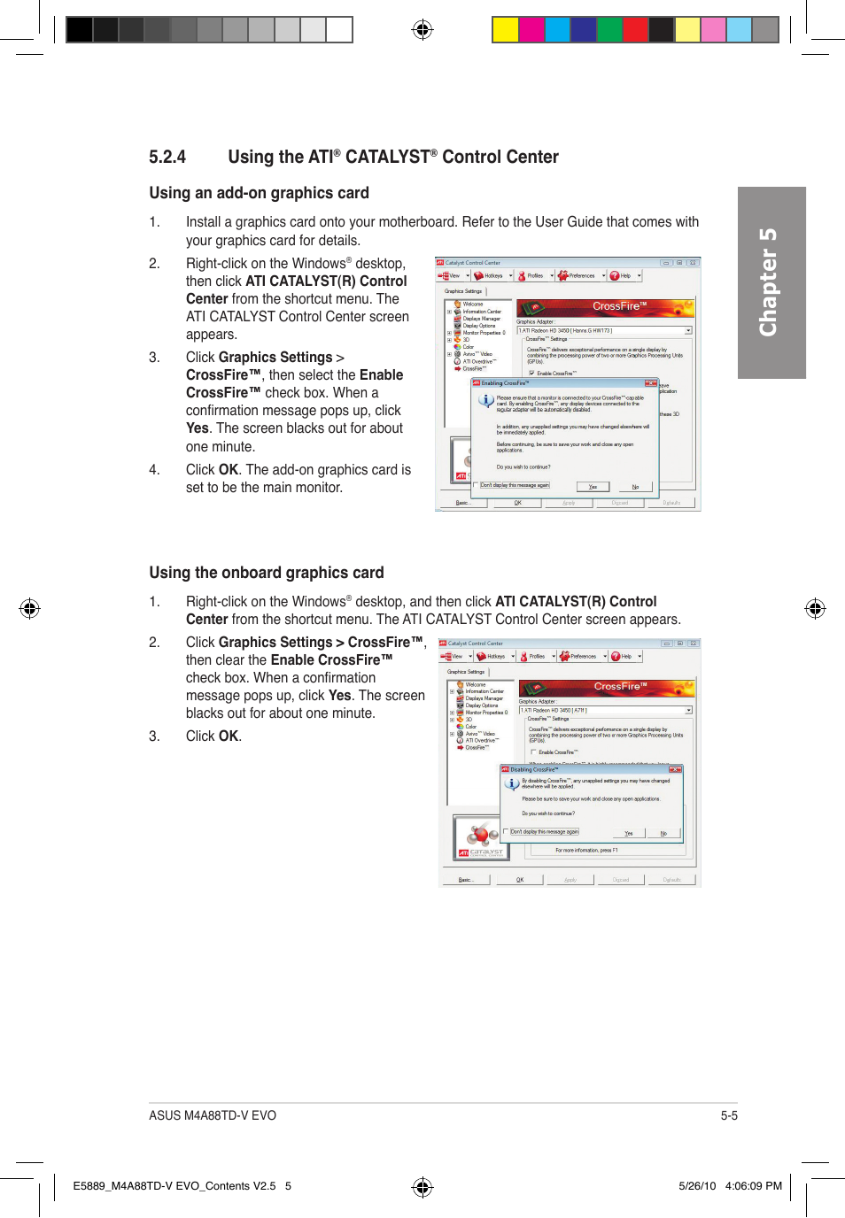 Chapter 5, 4 using the ati, Catalyst | Control center | Asus M4A88TD-V EVO/USB3 User Manual | Page 125 / 128