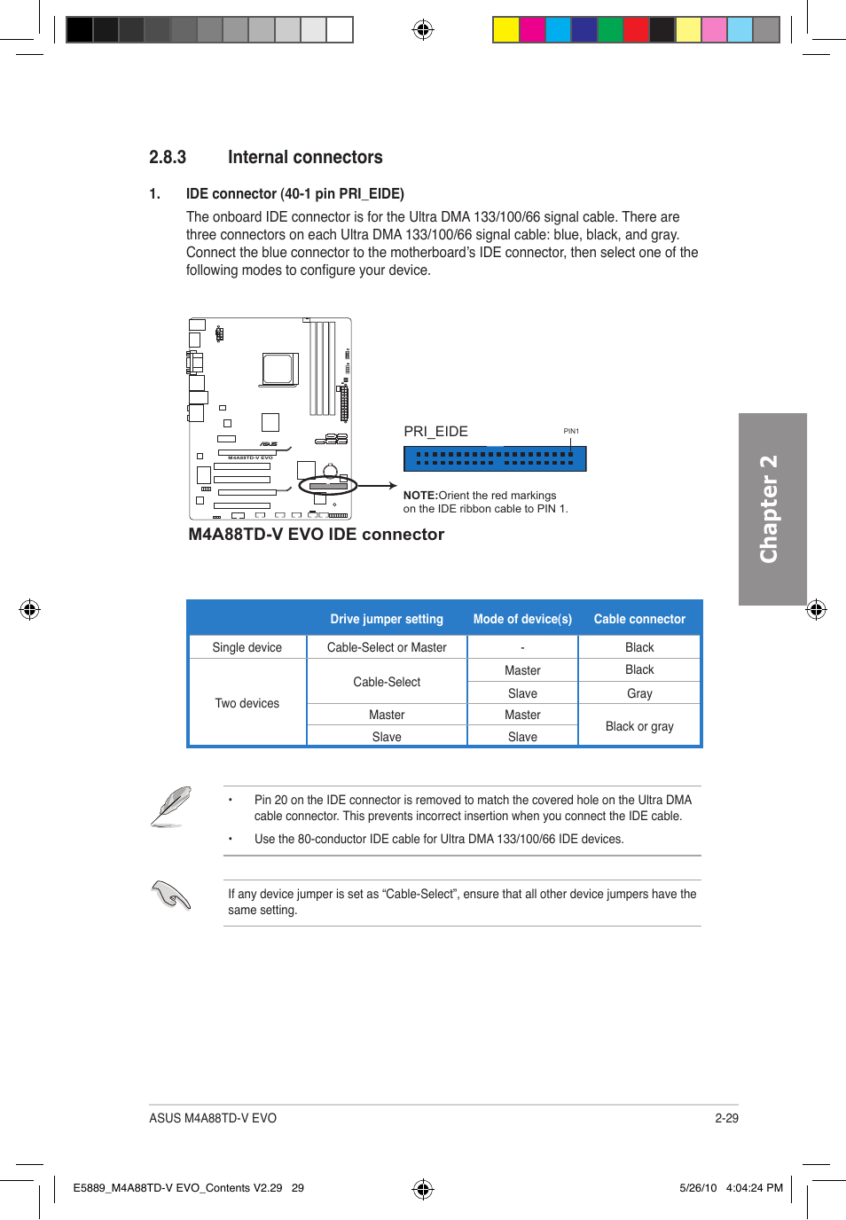 Chapter 2, 3 internal connectors, M4a88td-v evo ide connector | Asus M4A88TD-V EVO/USB3 User Manual | Page 47 / 128