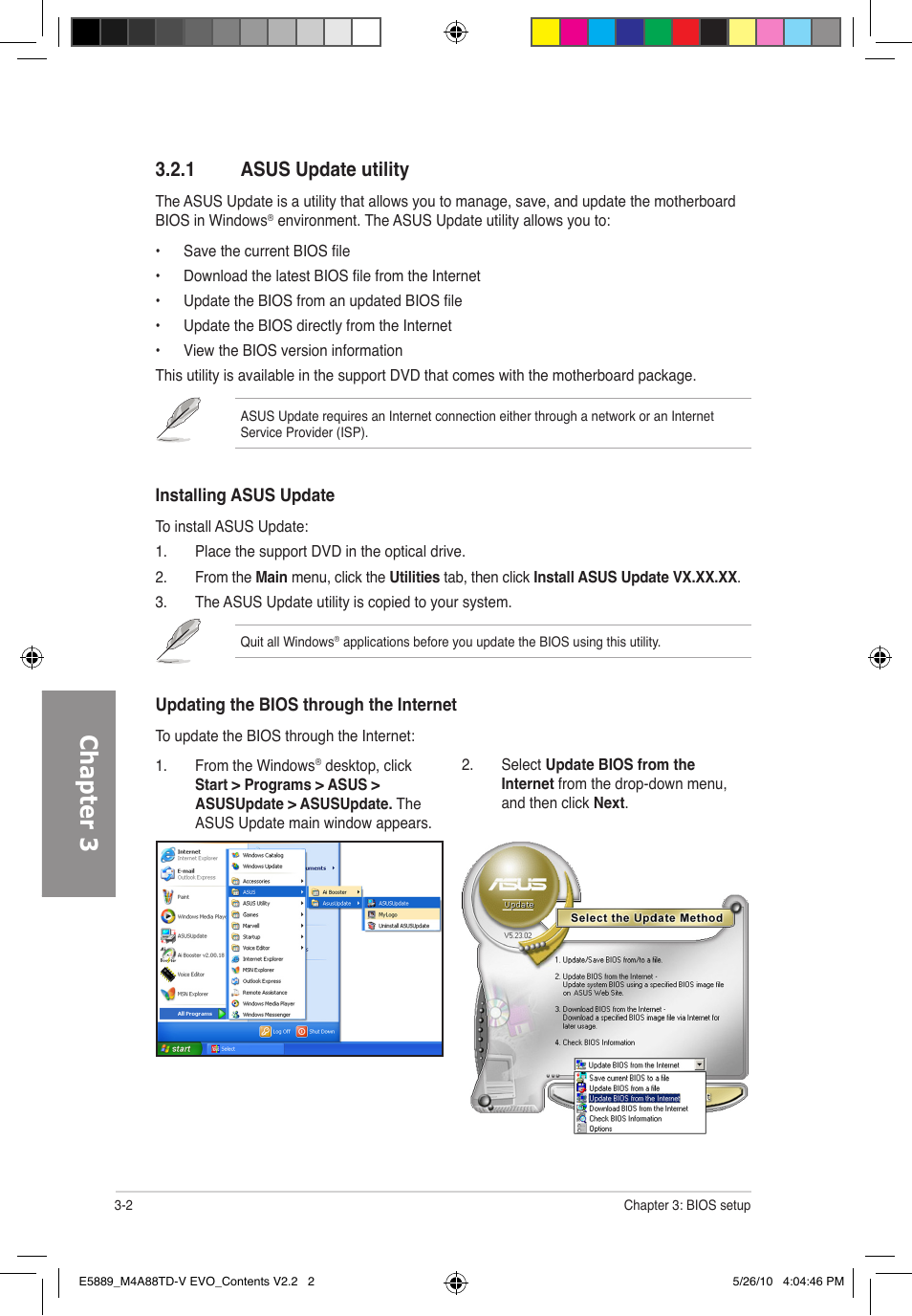 Chapter 3, 1 asus update utility | Asus M4A88TD-V EVO/USB3 User Manual | Page 60 / 128