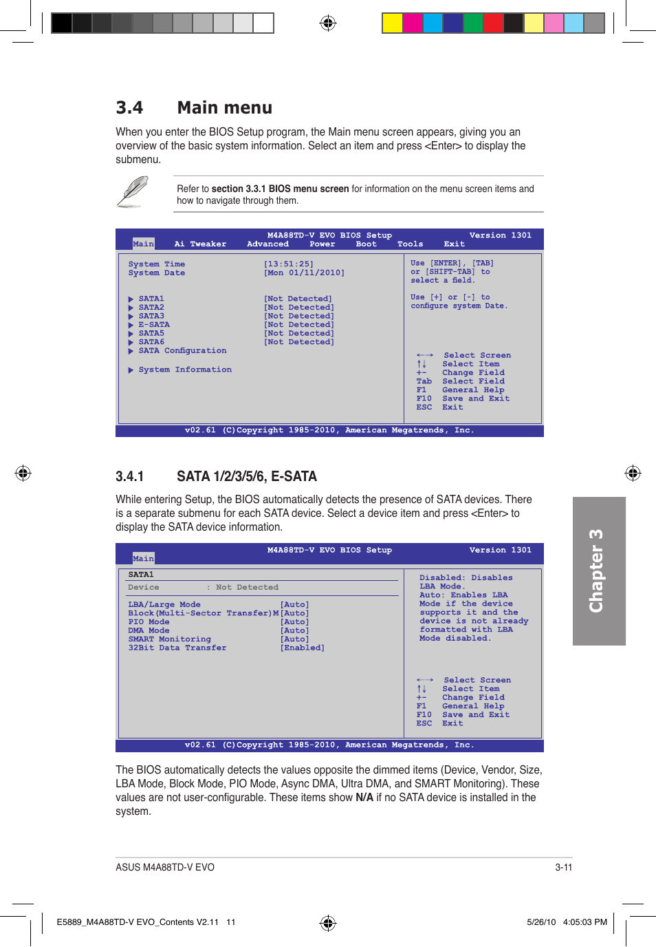 Chapter 3 3.4 main menu | Asus M4A88TD-V EVO/USB3 User Manual | Page 69 / 128