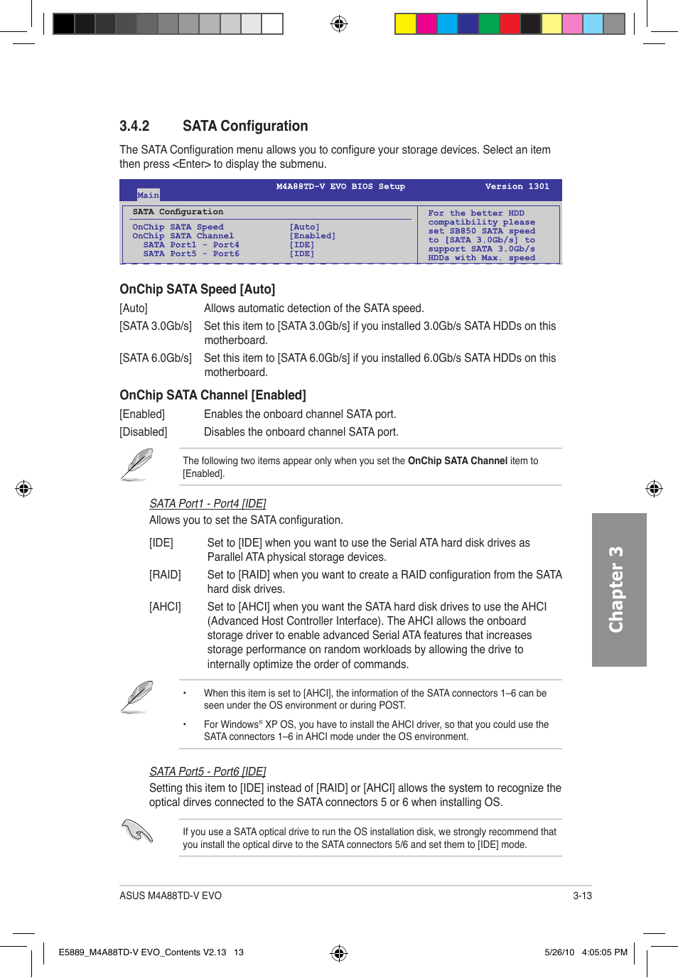 Chapter 3, 2 sata configuration | Asus M4A88TD-V EVO/USB3 User Manual | Page 71 / 128