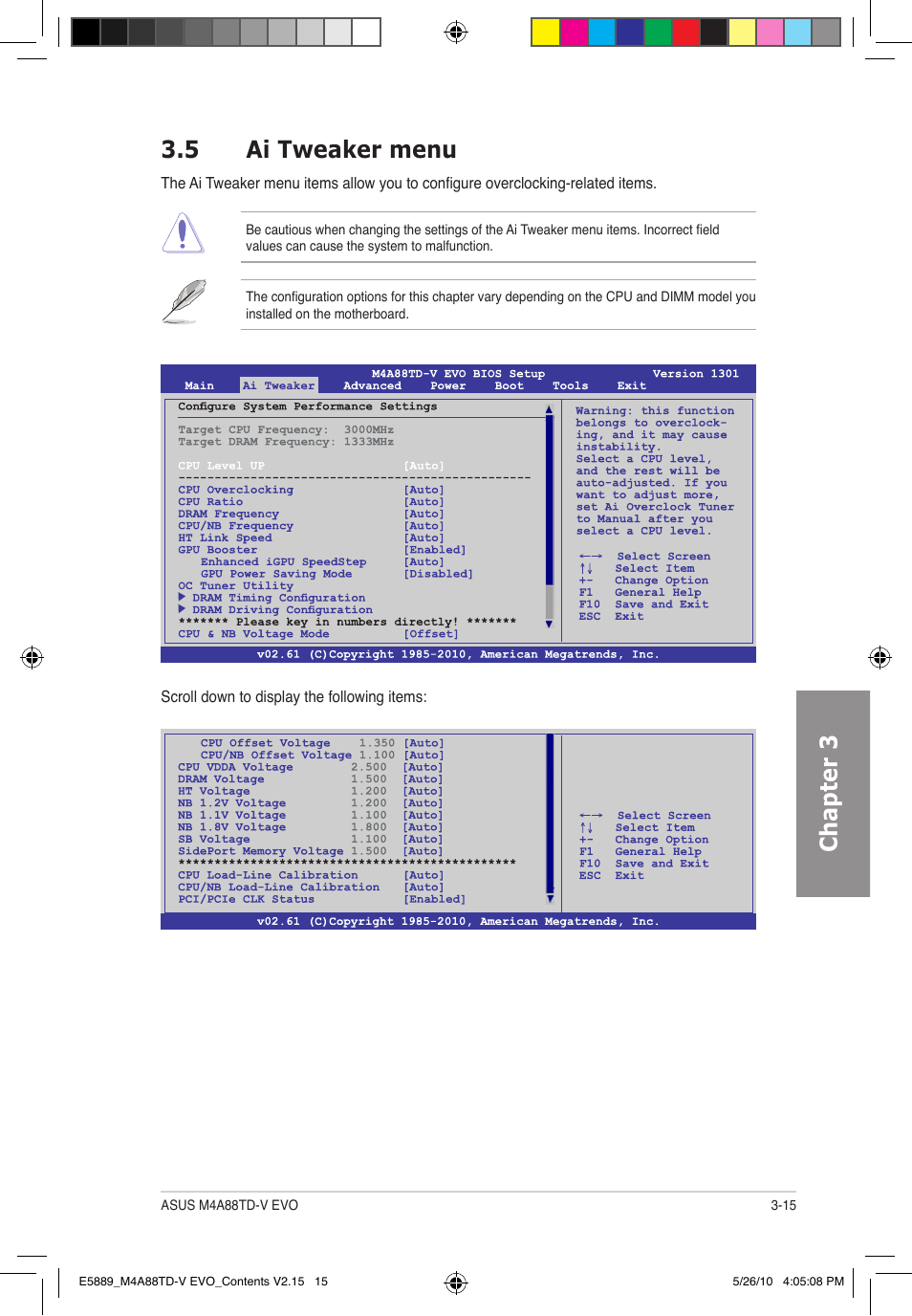 Chapter 3 3.5 ai tweaker menu | Asus M4A88TD-V EVO/USB3 User Manual | Page 73 / 128