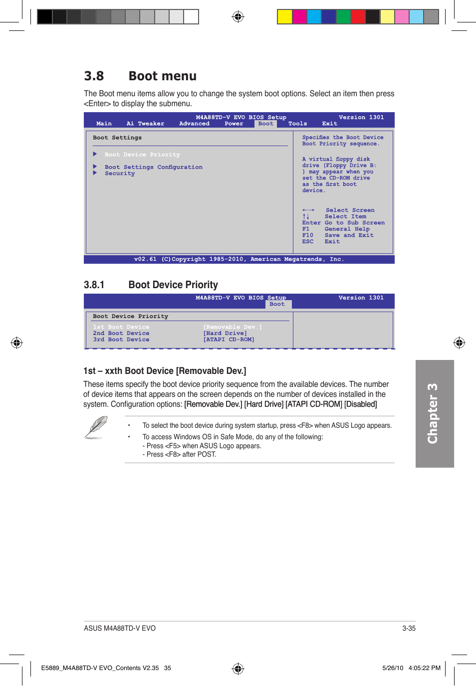 Chapter 3 3.8 boot menu | Asus M4A88TD-V EVO/USB3 User Manual | Page 93 / 128