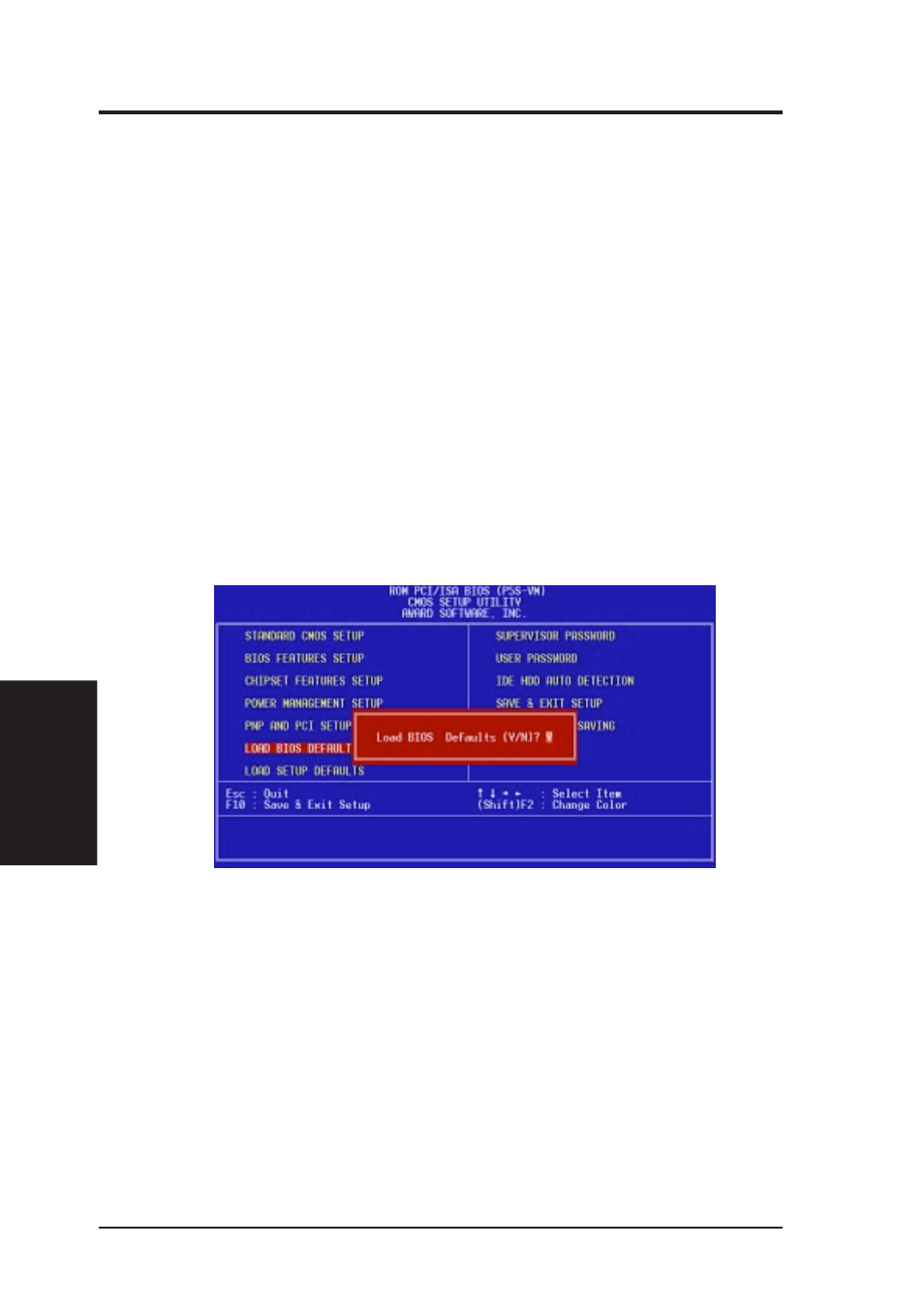 Iv. bios setup, Load bios defaults, Load setup defaults | Asus P5S-VM User Manual | Page 54 / 96