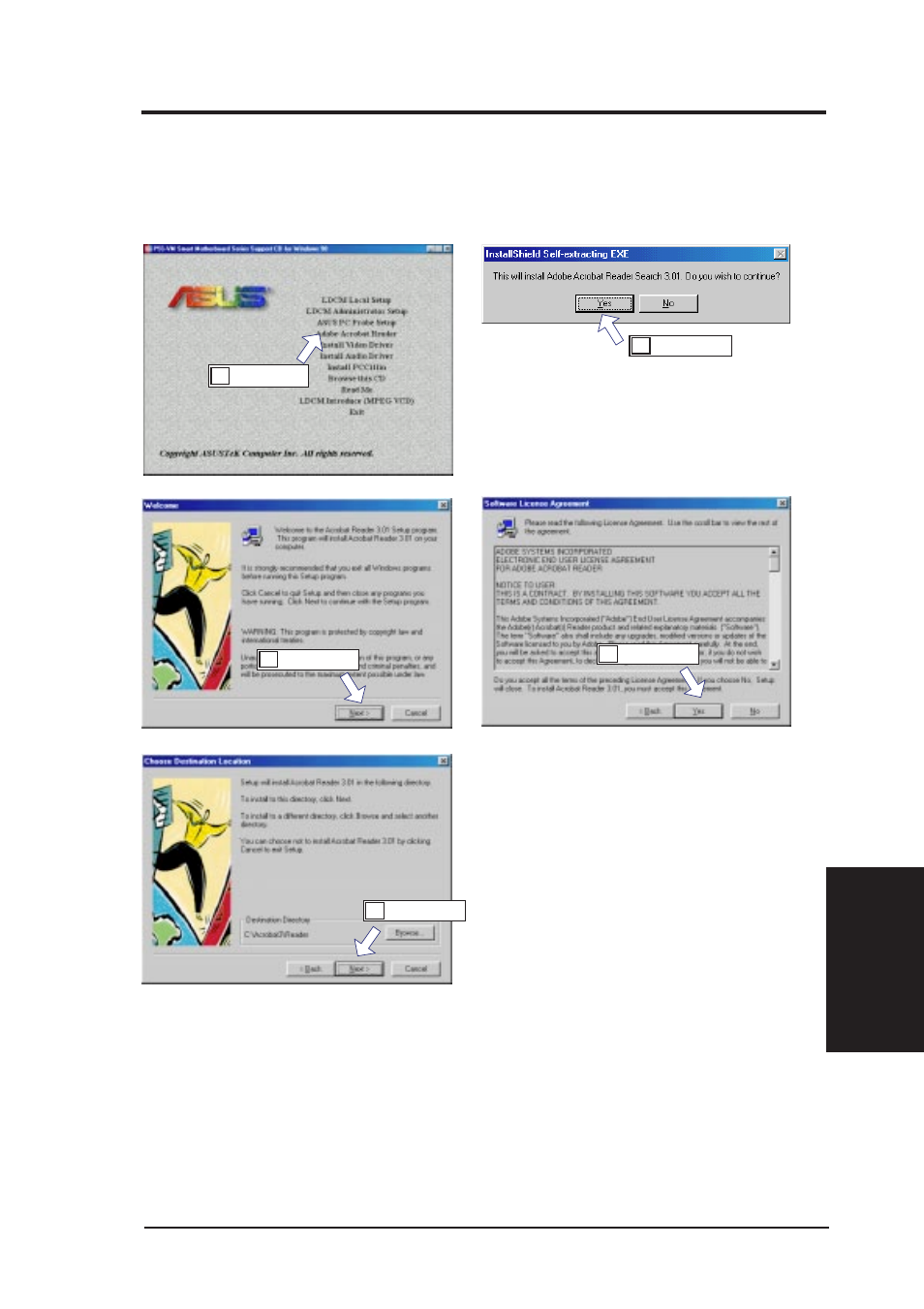 V. software setup, Adobe acrobat reader | Asus P5S-VM User Manual | Page 67 / 96