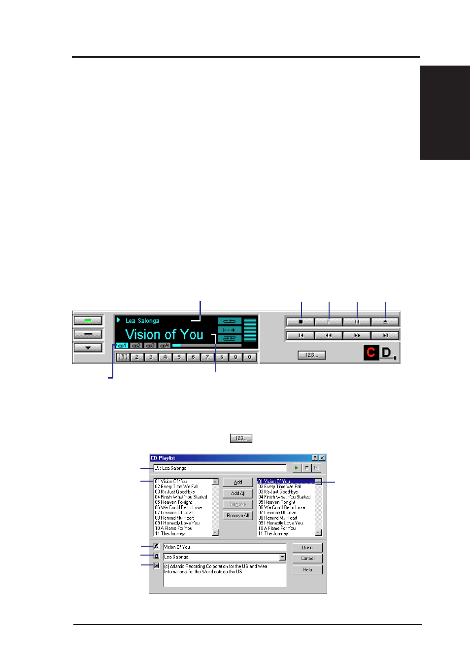 Vi. software reference, Creative cd player, Using the cd playlist | Asus P5S-VM User Manual | Page 85 / 96