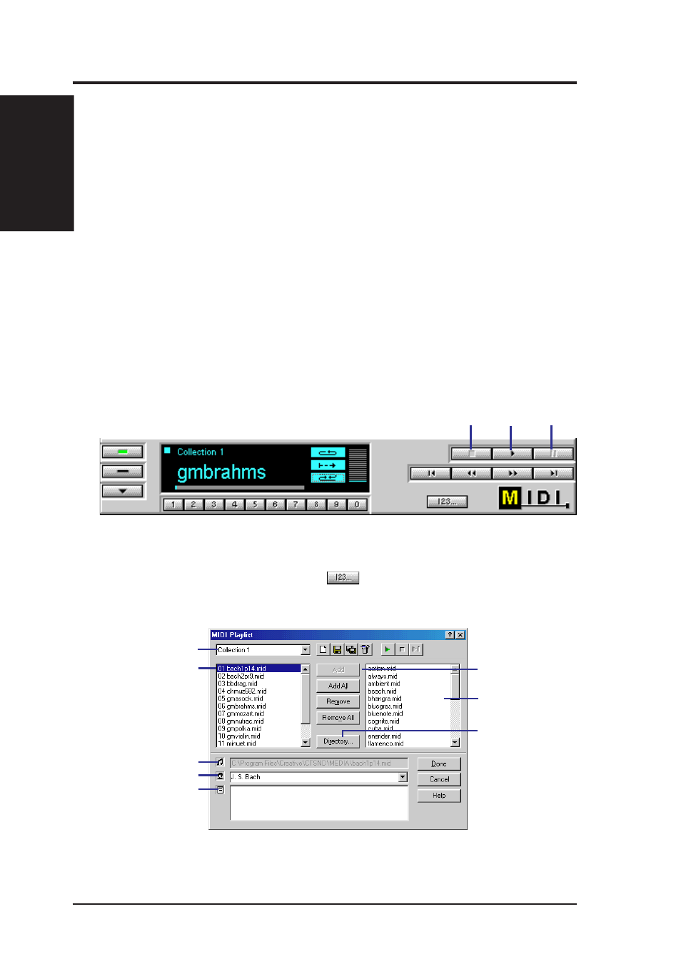 Vi. software reference, Creative midi player, Using the midi playlist | Asus P5S-VM User Manual | Page 86 / 96