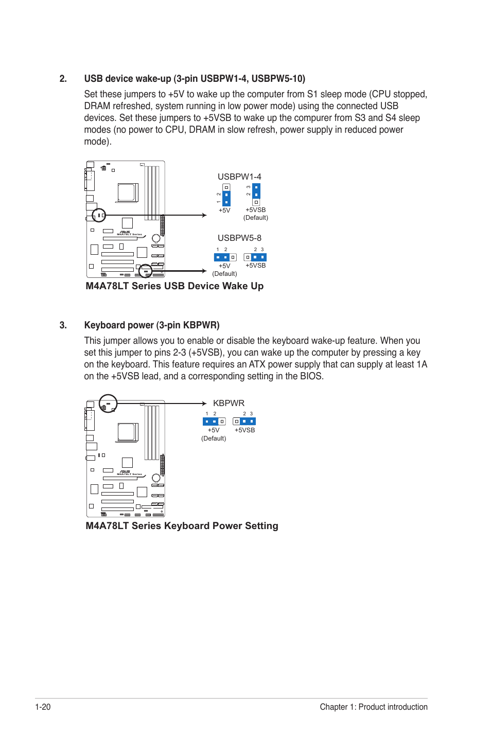 M4a78lt series usb device wake up, M4a78lt series keyboard power setting | Asus M4A78LT User Manual | Page 30 / 66