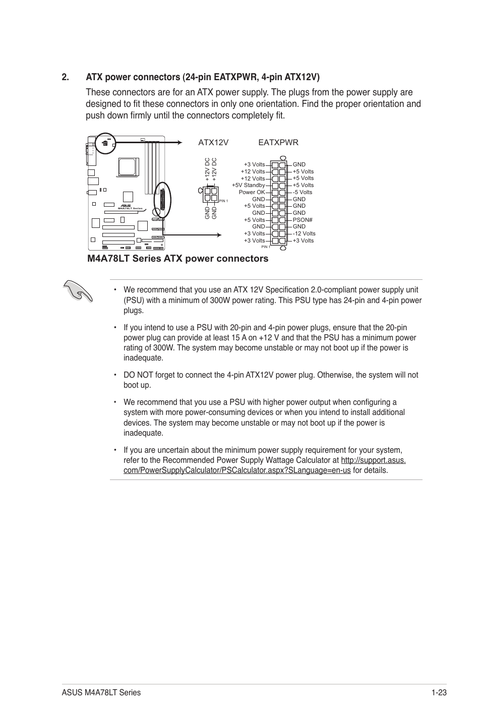 M4a78lt series atx power connectors | Asus M4A78LT User Manual | Page 33 / 66