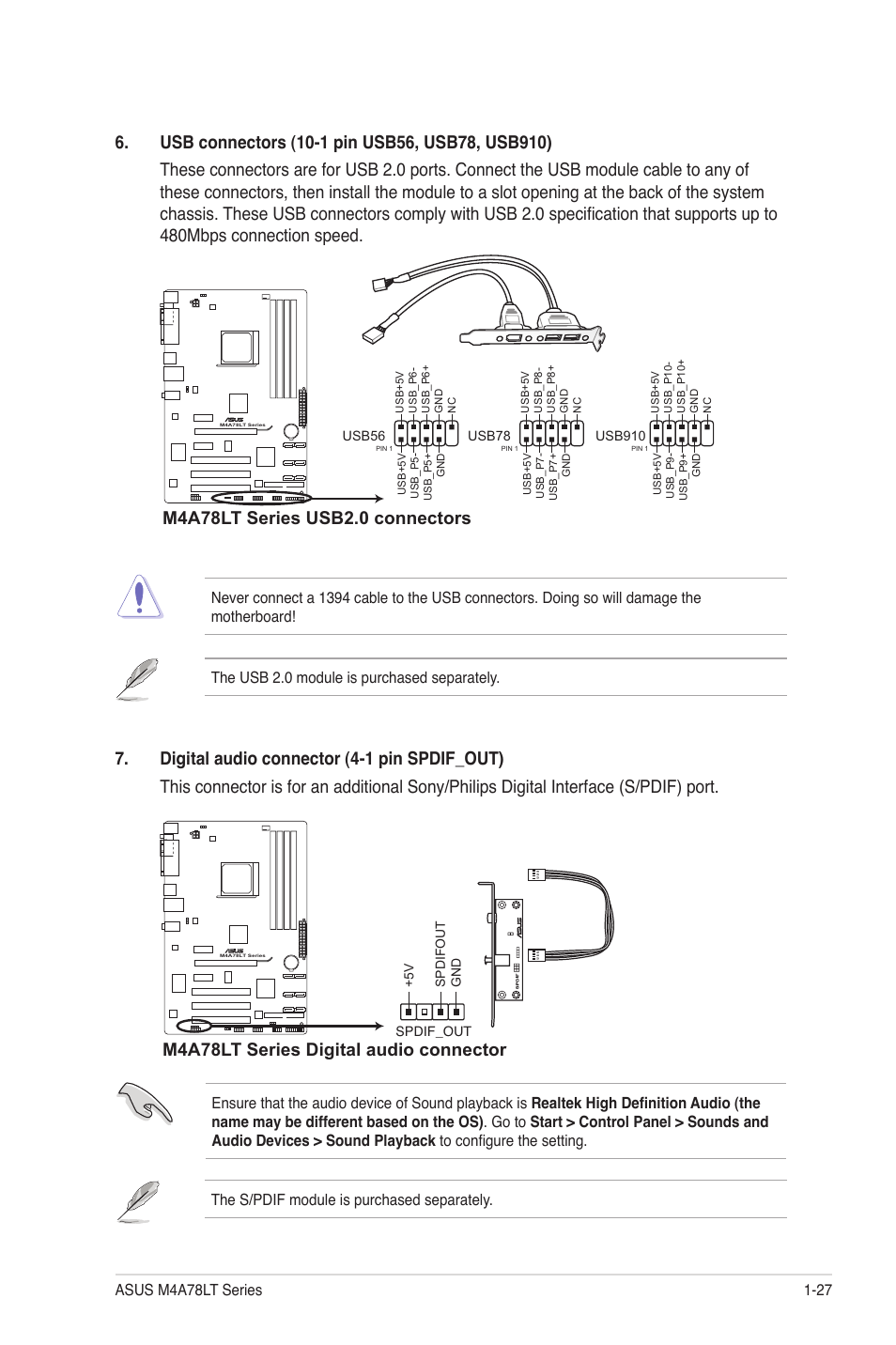 M4a78lt series digital audio connector | Asus M4A78LT User Manual | Page 37 / 66