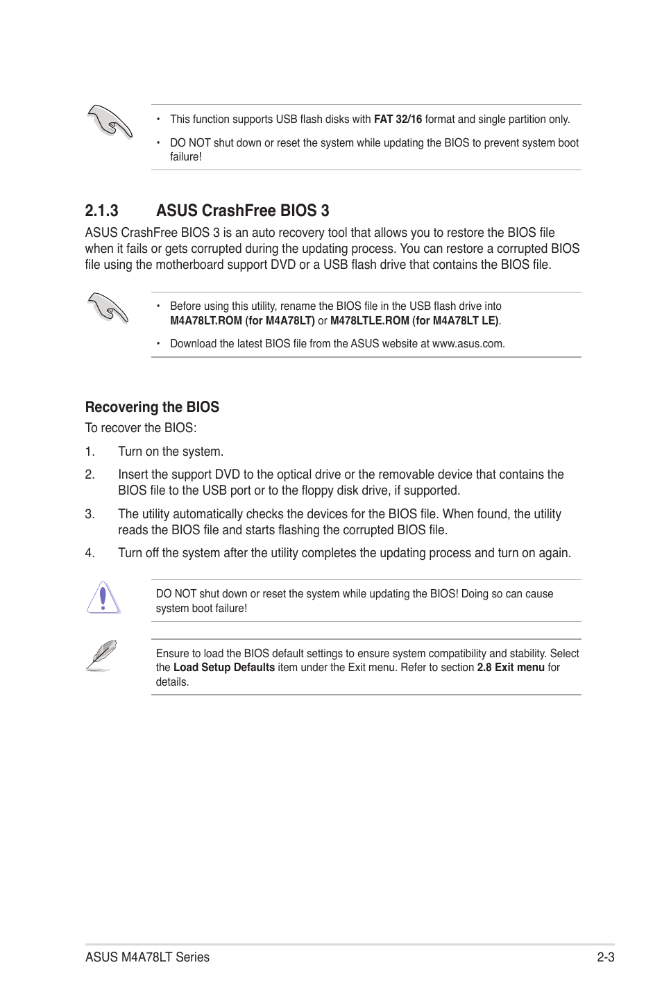 3 asus crashfree bios 3, Asus crashfree bios 3 -3 | Asus M4A78LT User Manual | Page 43 / 66