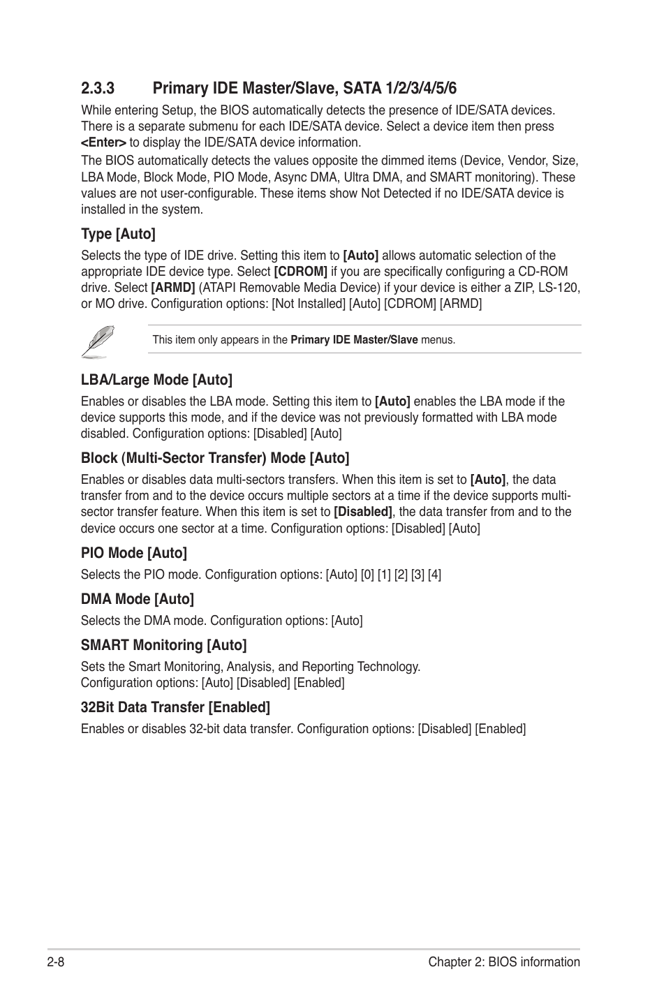 3 primary ide master/slave, sata 1/2/3/4/5/6, Primary ide master/slave, sata 1/2/3/4/5/6 -8 | Asus M4A78LT User Manual | Page 48 / 66