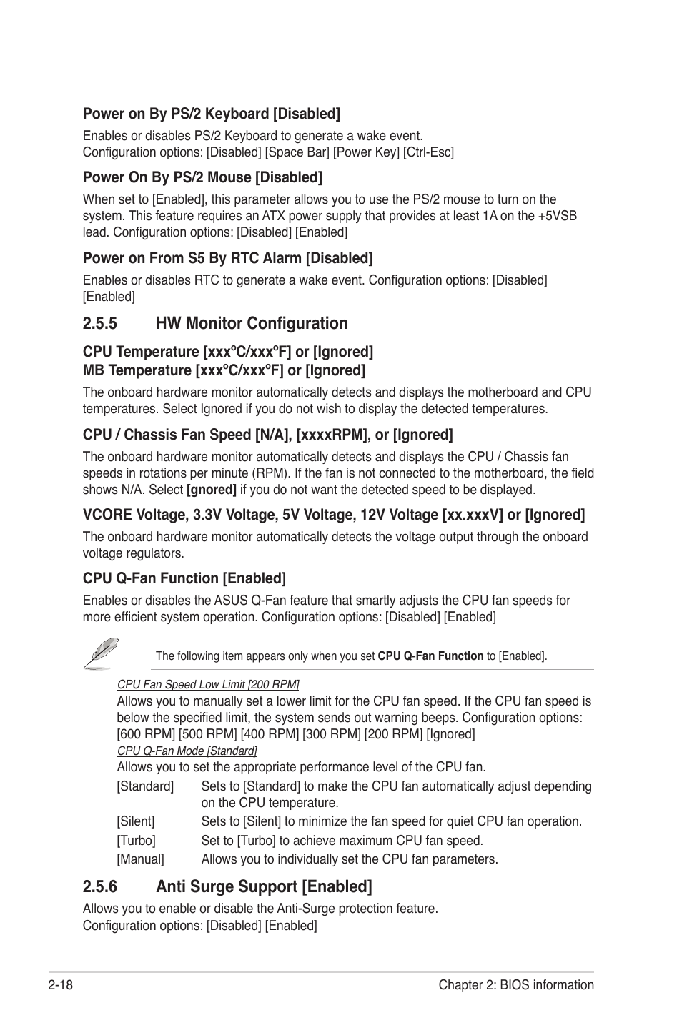 5 hw monitor configuration, 6 anti surge support [enabled, Hw monitor configuration -18 | Anti surge support [enabled] -18 | Asus M4A78LT User Manual | Page 58 / 66