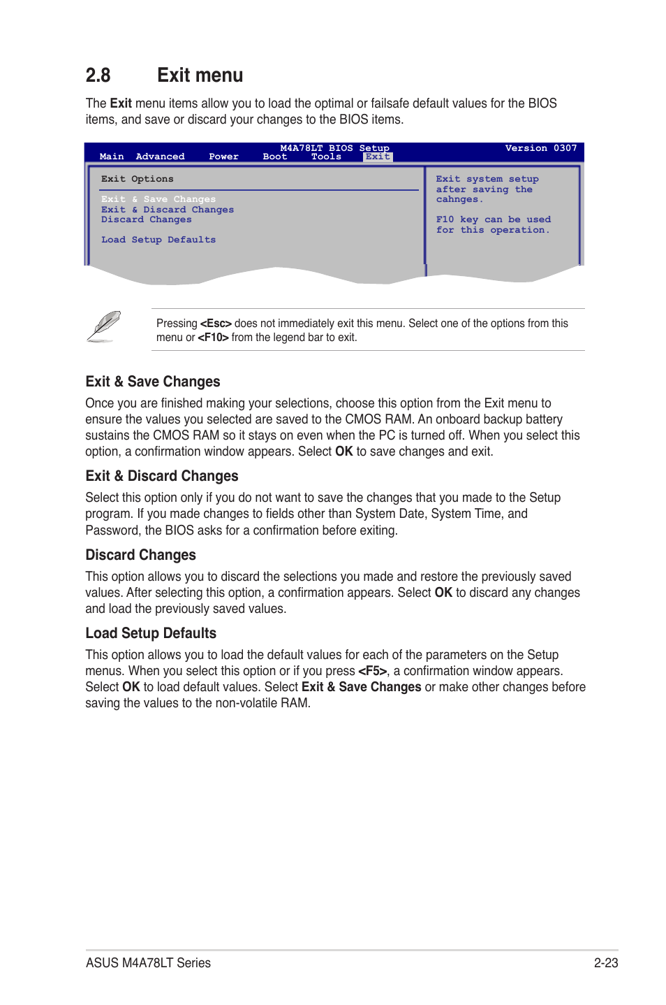 8 exit menu, Exit menu -23 | Asus M4A78LT User Manual | Page 63 / 66