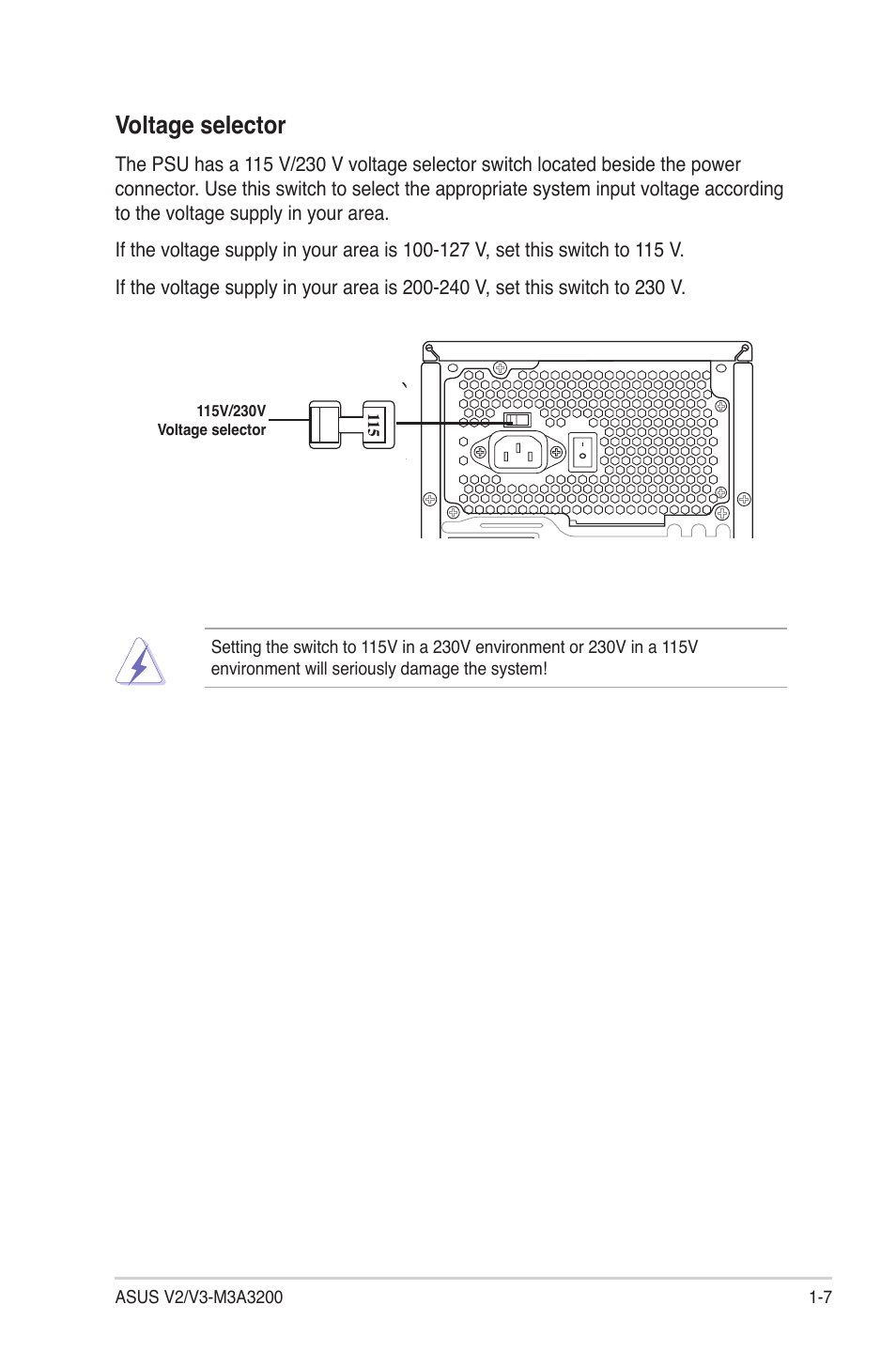 Voltage selector | Asus V3-M3A3200 User Manual | Page 17 / 114