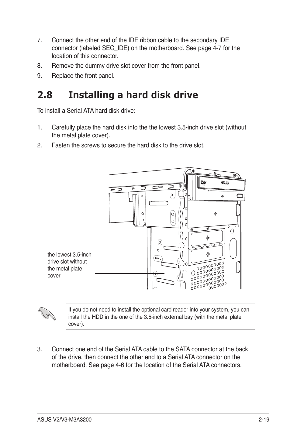 8 installing a hard disk drive | Asus V3-M3A3200 User Manual | Page 37 / 114