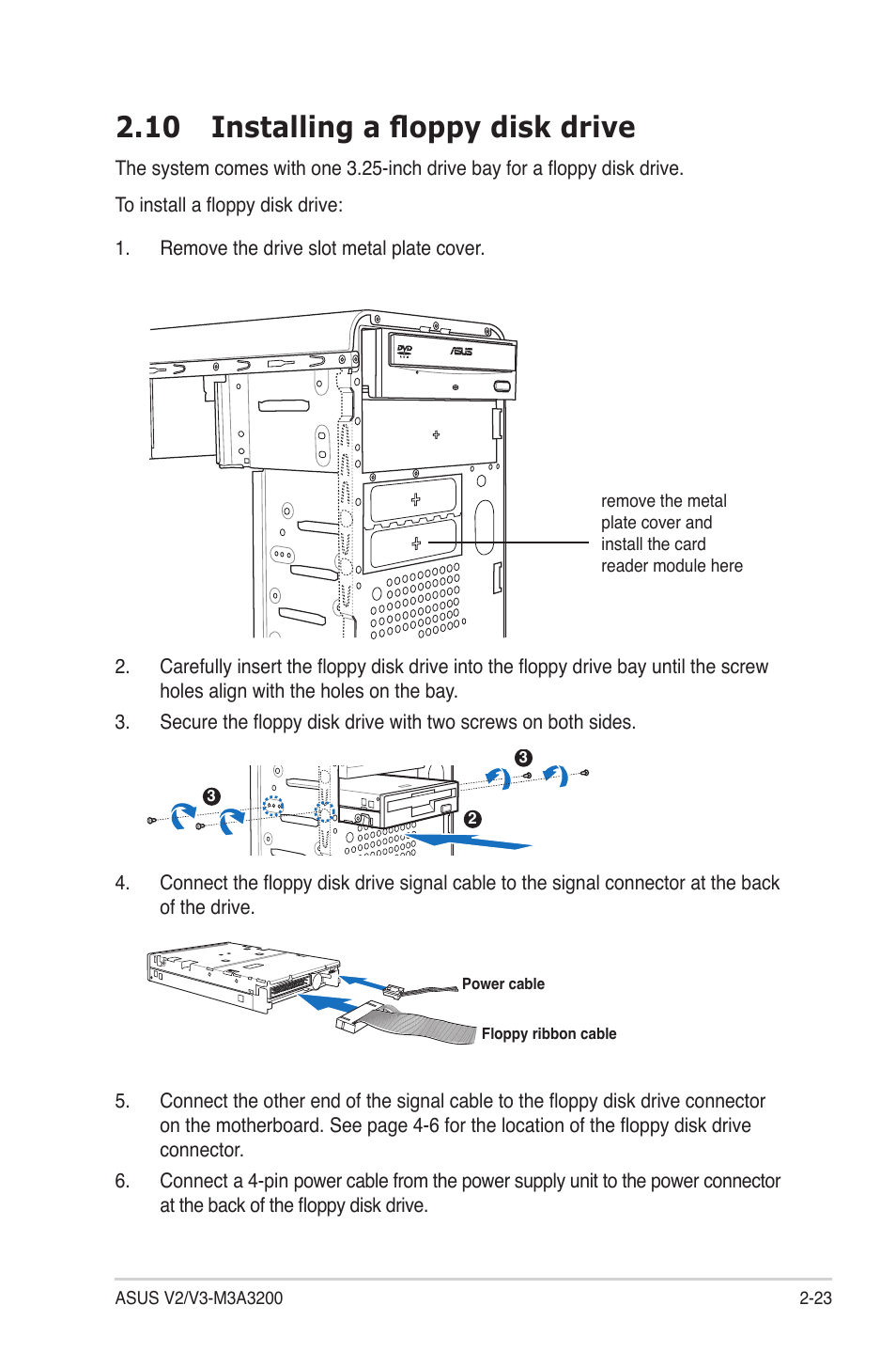 10 installing a floppy disk drive | Asus V3-M3A3200 User Manual | Page 41 / 114