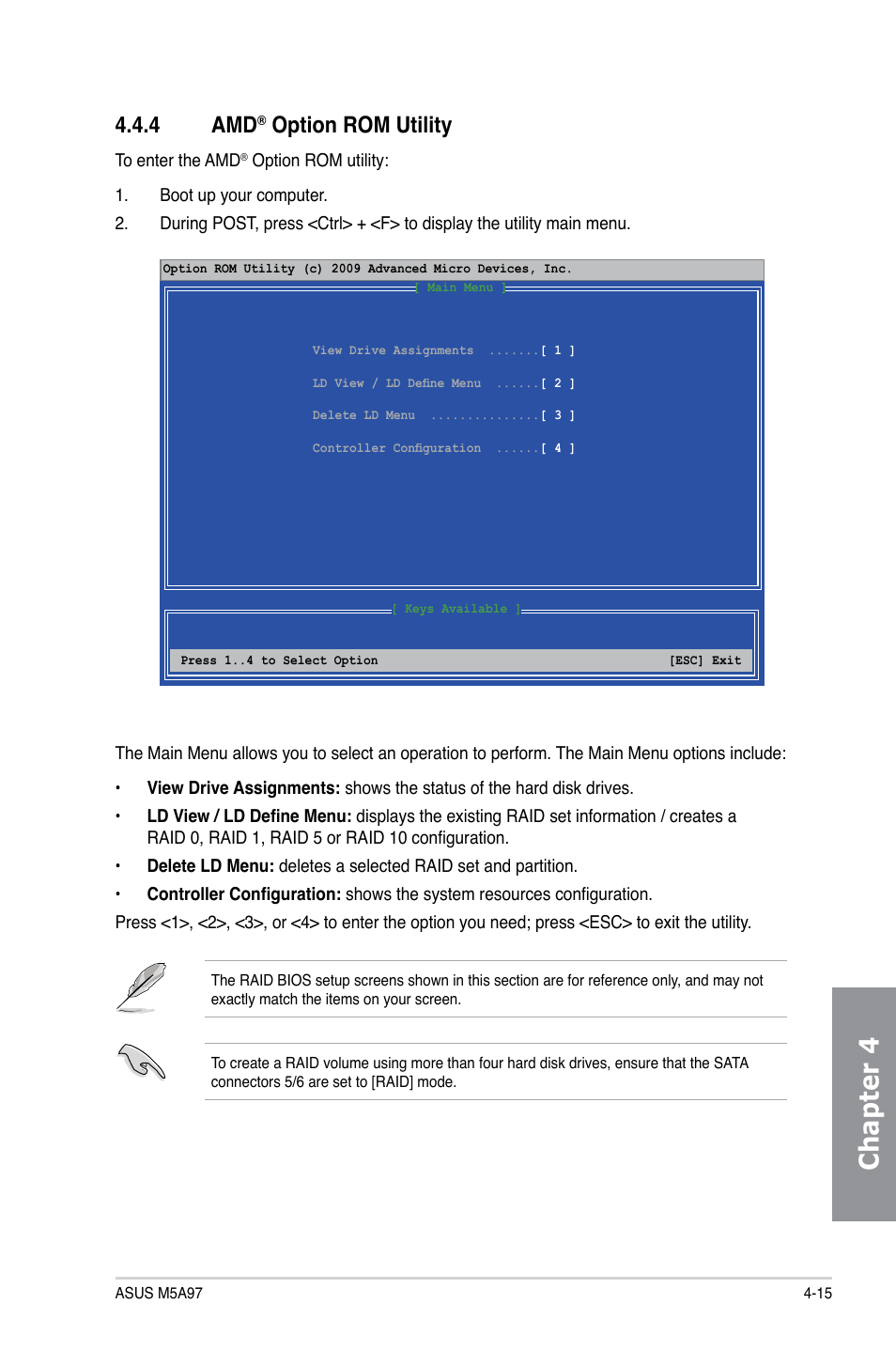 Chapter 4, 4 amd, Option rom utility | Asus M5A97/SI User Manual | Page 101 / 112