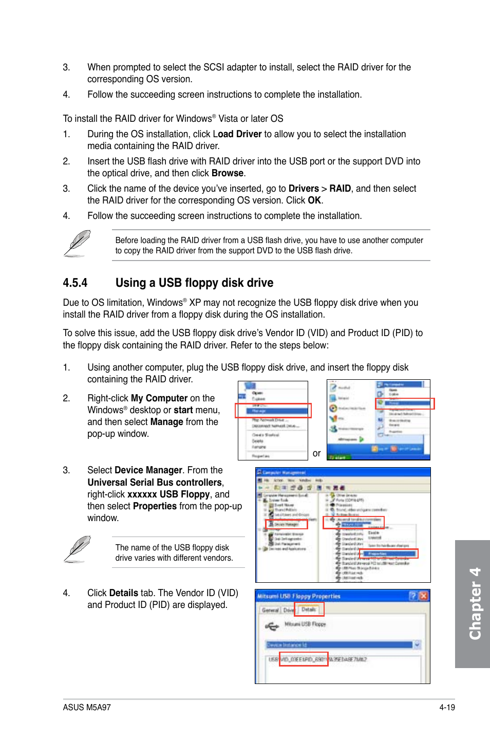 Chapter 4, 4 using a usb floppy disk drive | Asus M5A97/SI User Manual | Page 105 / 112