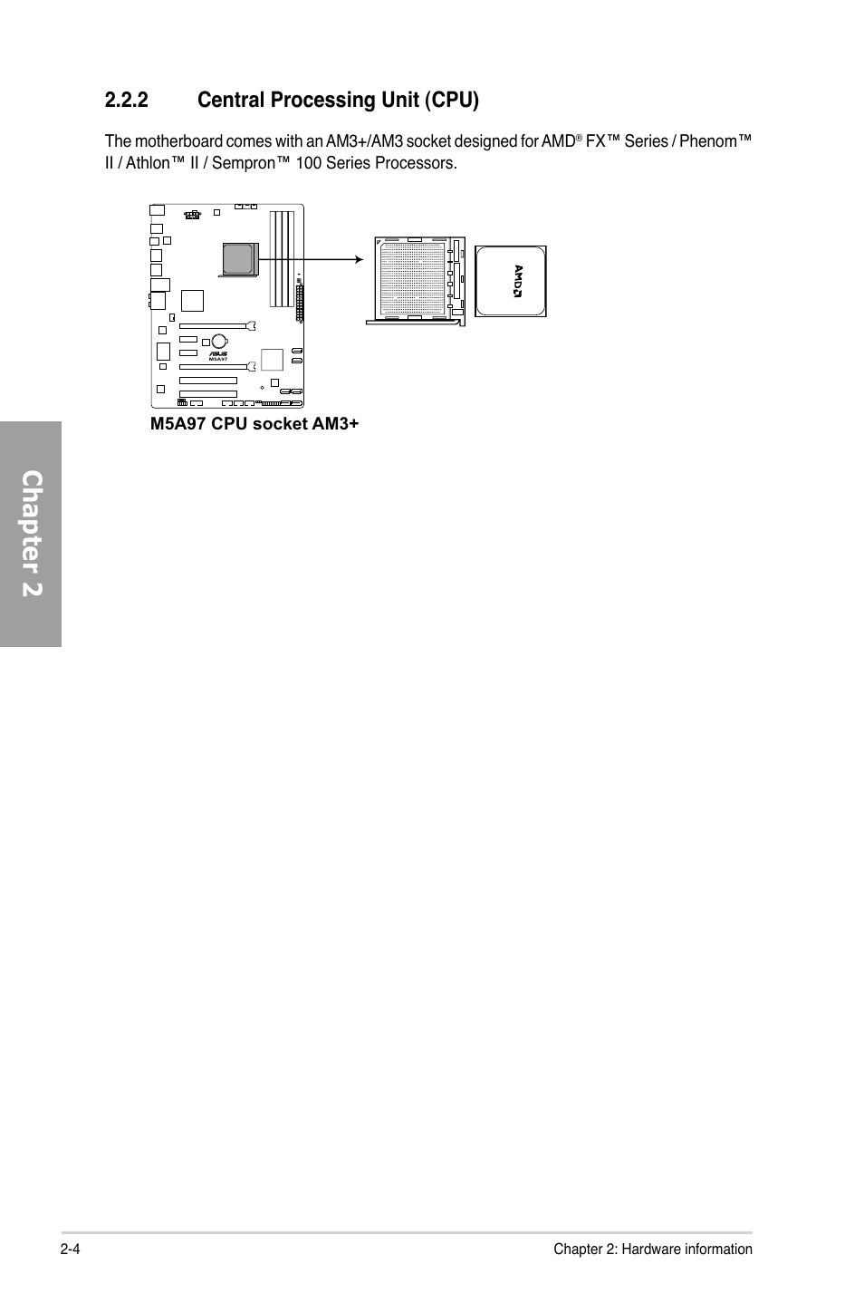 Chapter 2, 2 central processing unit (cpu) | Asus M5A97/SI User Manual | Page 20 / 112