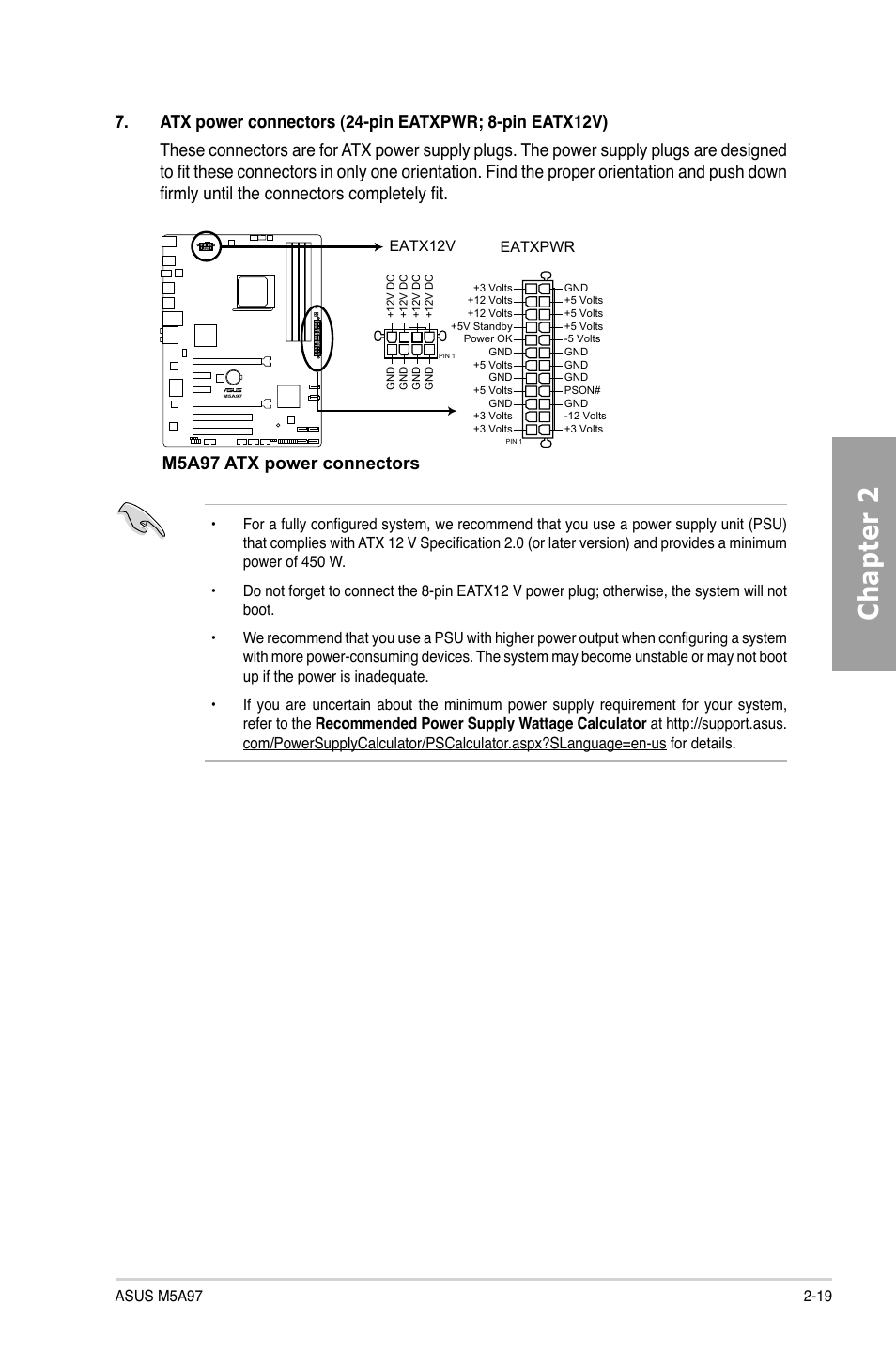 Chapter 2, M5a97 atx power connectors | Asus M5A97/SI User Manual | Page 35 / 112