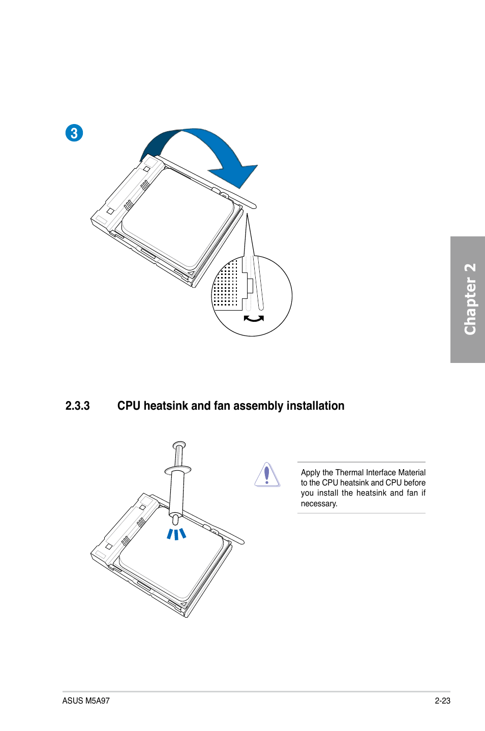 Chapter 2 3, 3 cpu heatsink and fan assembly installation | Asus M5A97/SI User Manual | Page 39 / 112