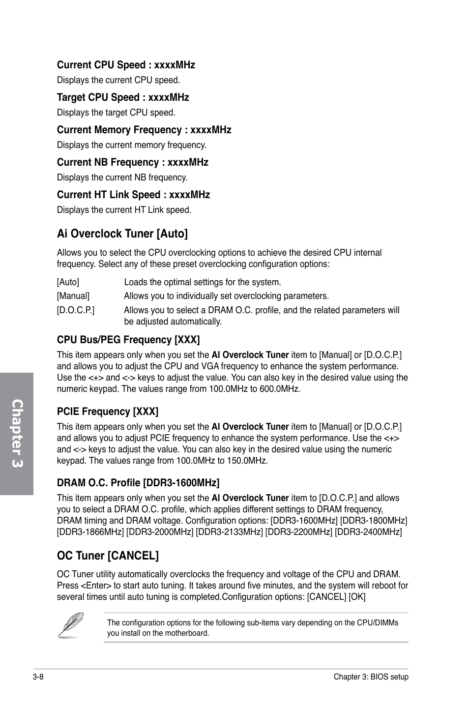 Chapter 3, Ai overclock tuner [auto, Oc tuner [cancel | Asus M5A97/SI User Manual | Page 60 / 112