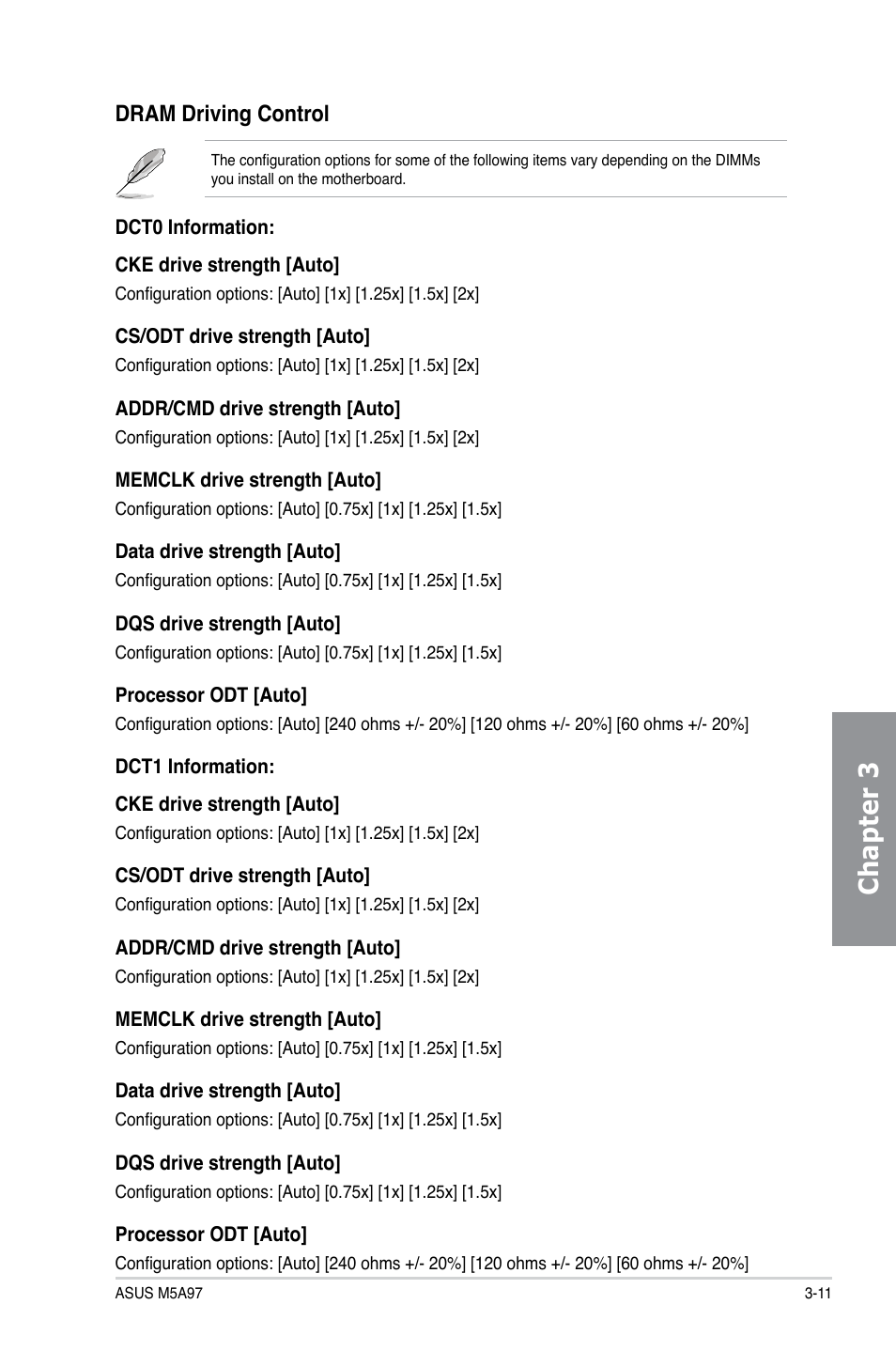 Chapter 3, Dram driving control | Asus M5A97/SI User Manual | Page 63 / 112