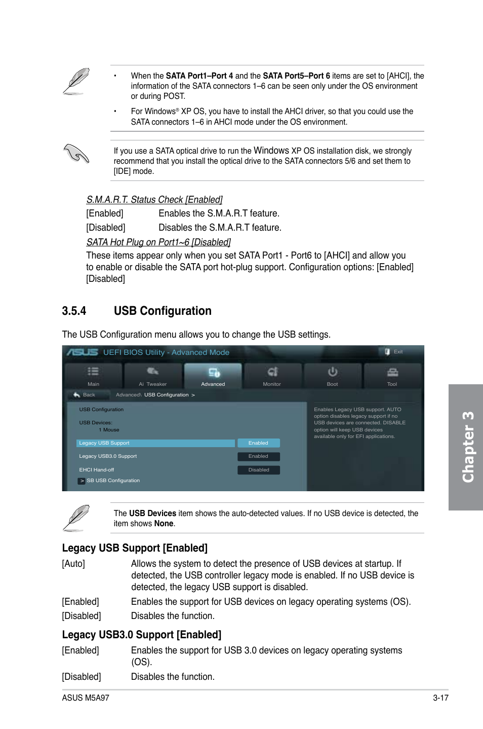 Chapter 3, 4 usb configuration, Legacy usb support [enabled | Legacy usb3.0 support [enabled, Windows | Asus M5A97/SI User Manual | Page 69 / 112