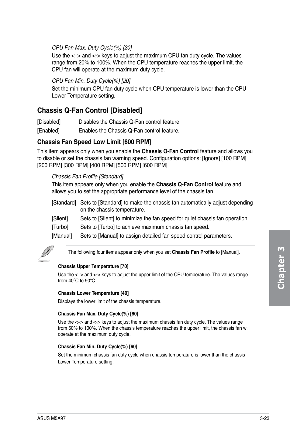 Chapter 3, Chassis q-fan control [disabled | Asus M5A97/SI User Manual | Page 75 / 112