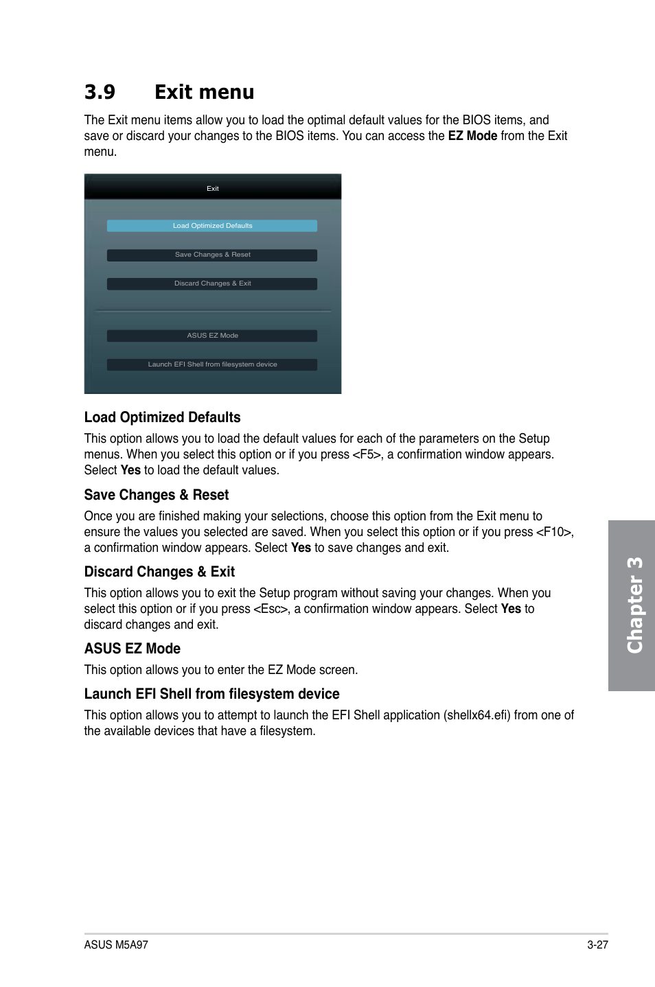 Chapter 3 3.9 exit menu | Asus M5A97/SI User Manual | Page 79 / 112