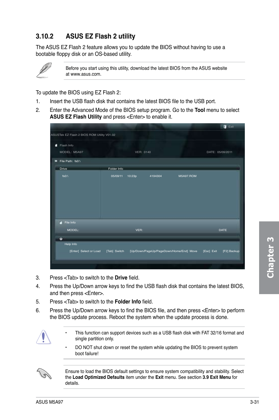 Chapter 3, 2 asus ez flash 2 utility | Asus M5A97/SI User Manual | Page 83 / 112