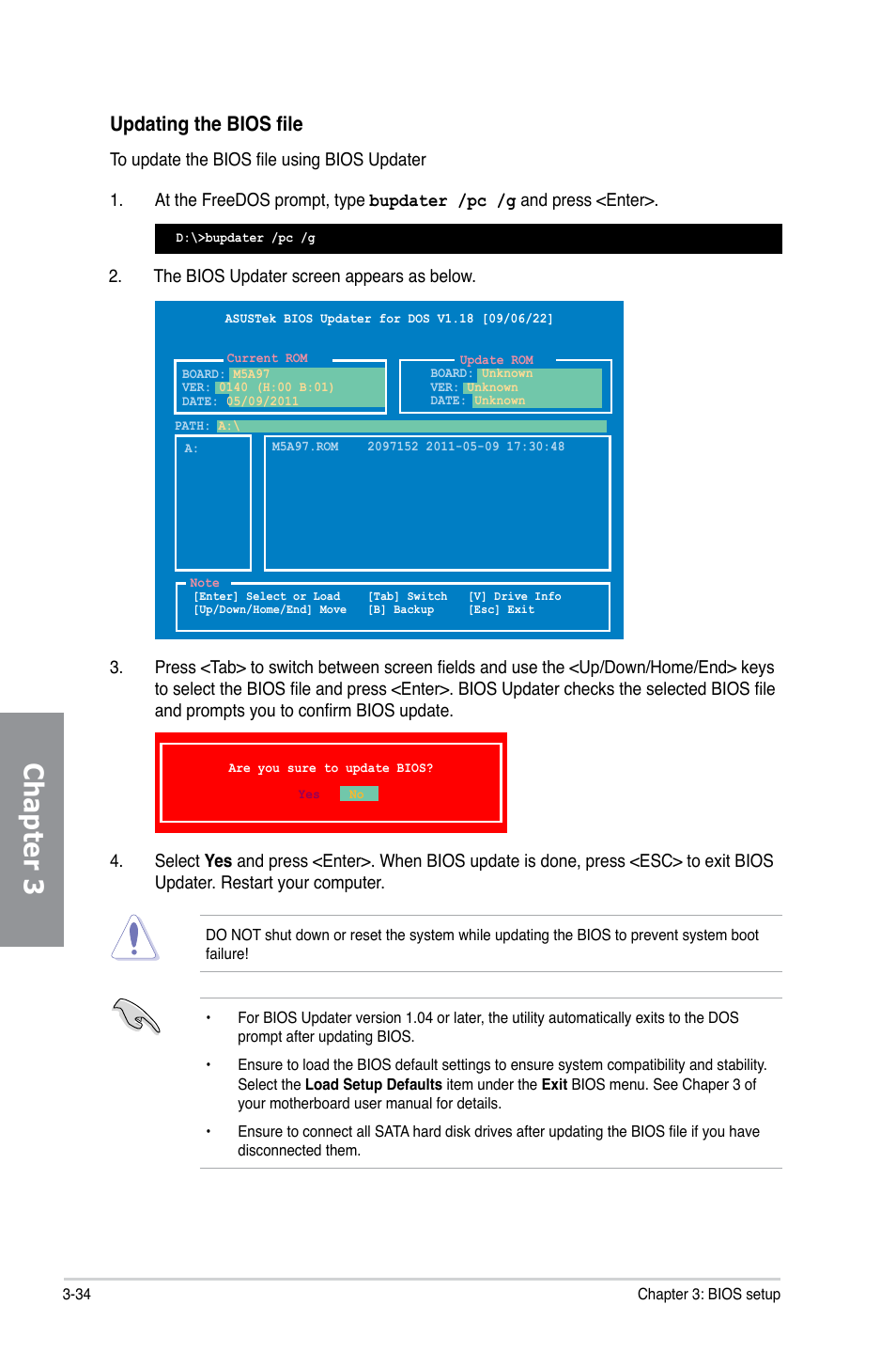 Chapter 3, Updating the bios file | Asus M5A97/SI User Manual | Page 86 / 112
