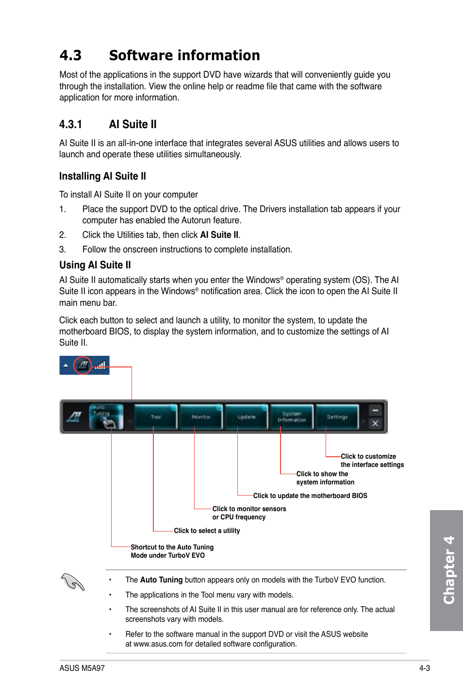Chapter 4 4.3 software information, 1 ai suite ii | Asus M5A97/SI User Manual | Page 89 / 112