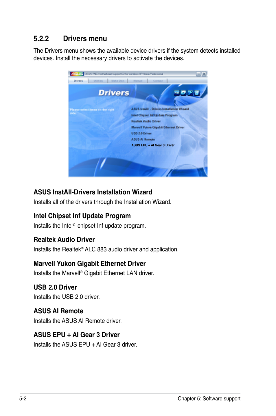 2 drivers menu | Asus P5E3 User Manual | Page 110 / 168