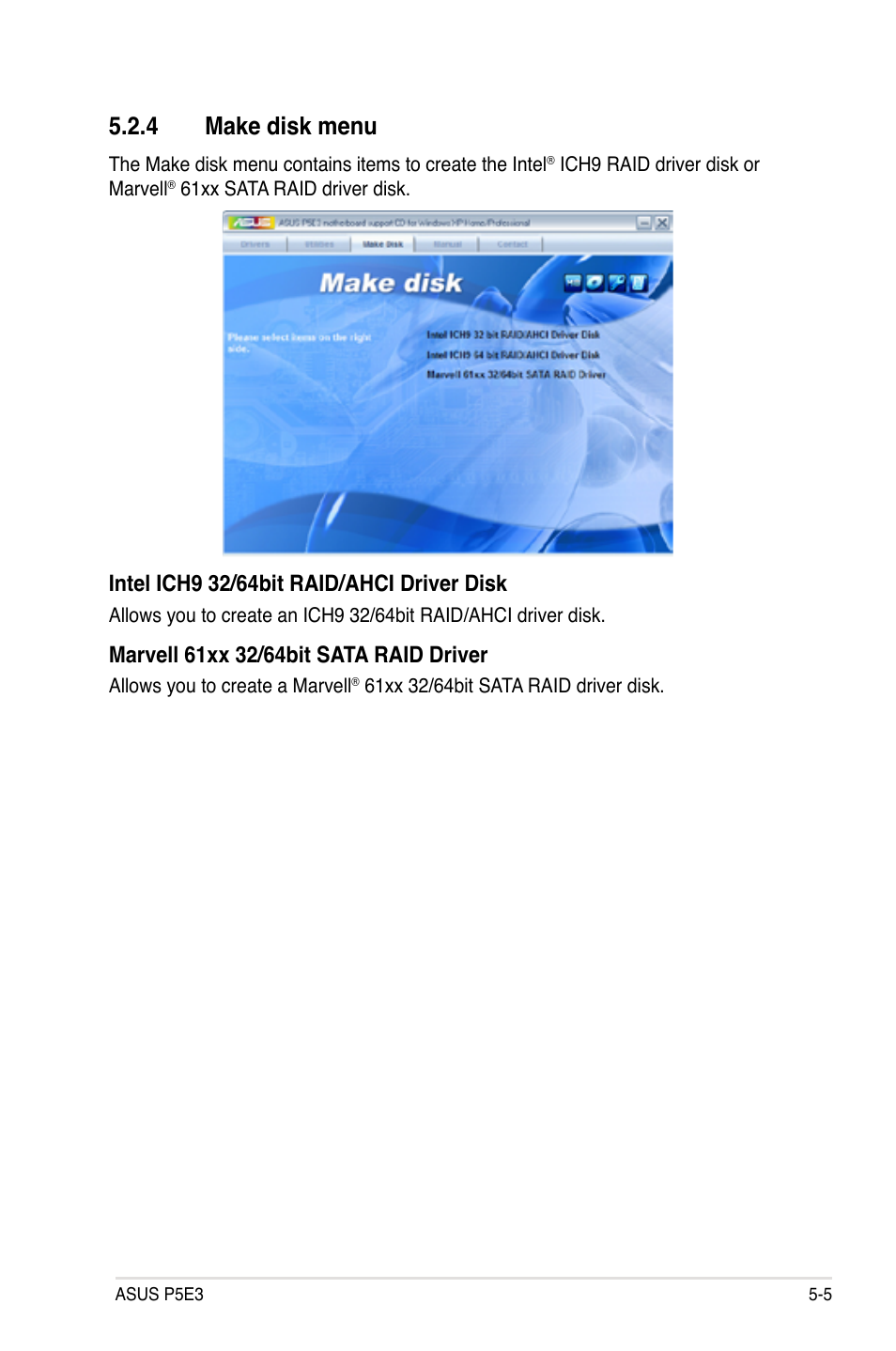 4 make disk menu | Asus P5E3 User Manual | Page 113 / 168