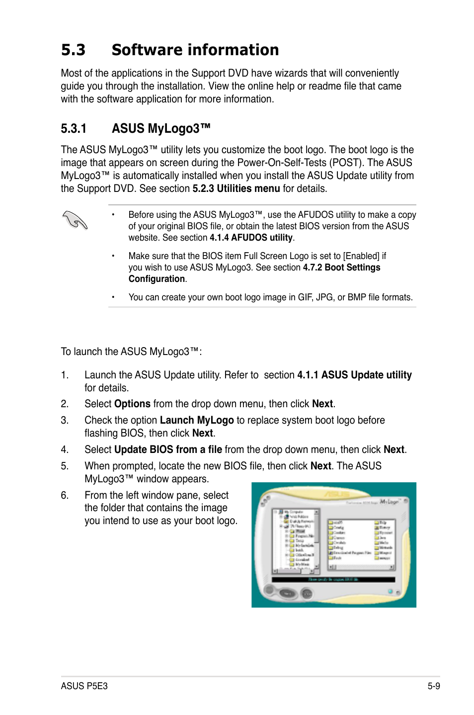 3 software information, 1 asus mylogo3 | Asus P5E3 User Manual | Page 117 / 168
