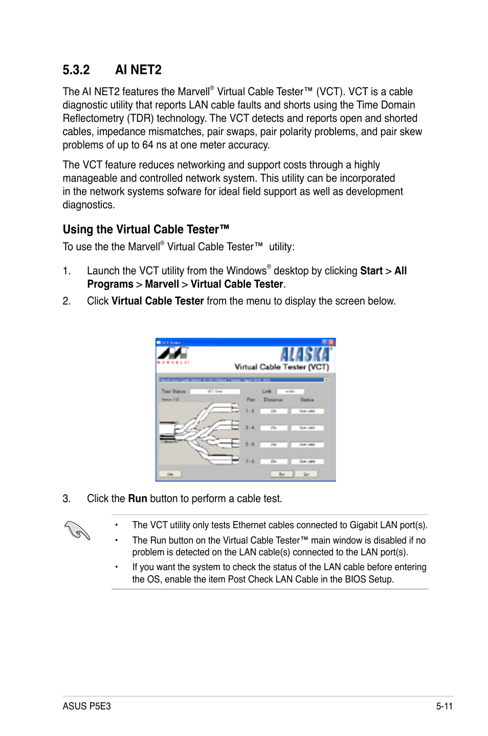 2 ai net2, Using the virtual cable tester | Asus P5E3 User Manual | Page 119 / 168